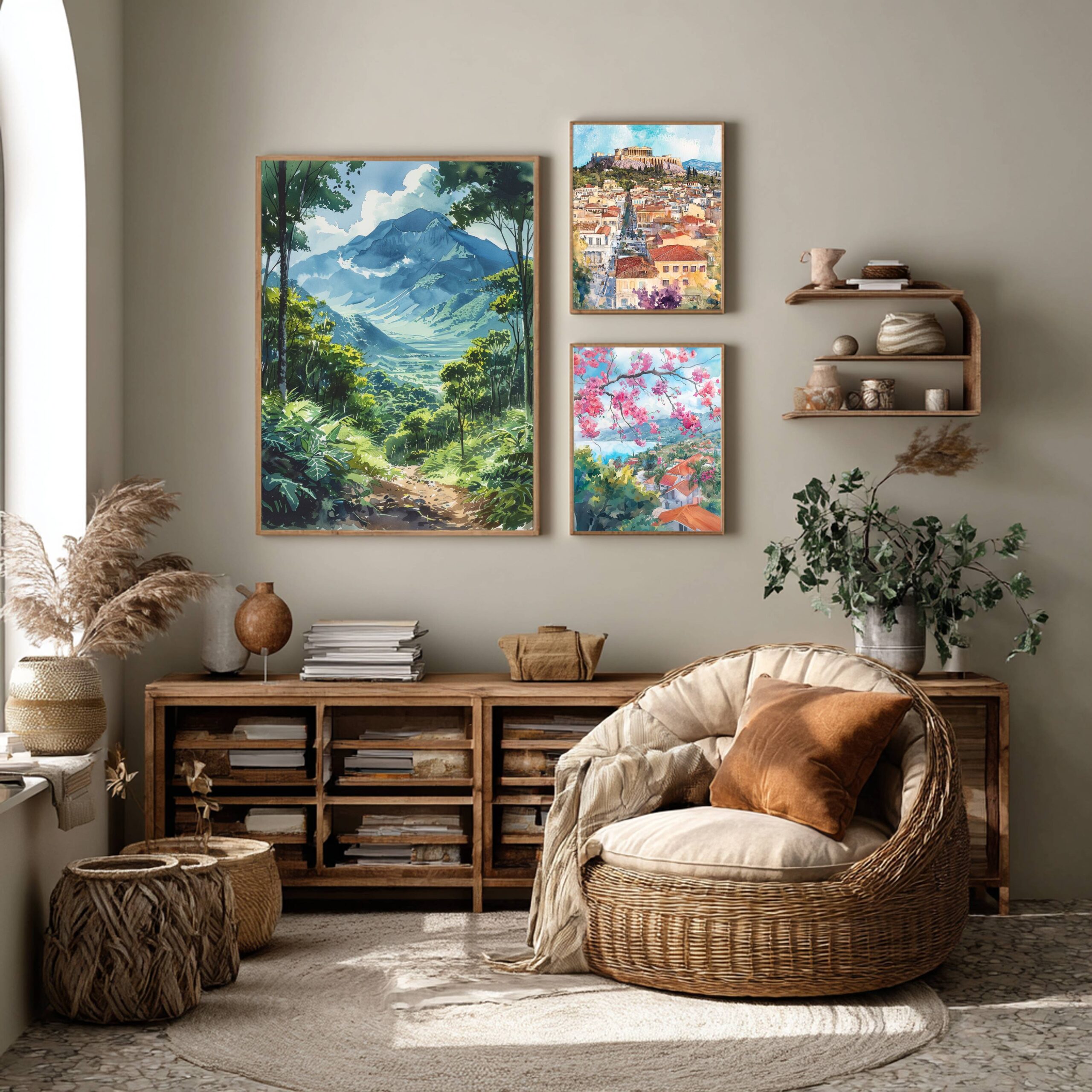 Guatemala Central American Watercolor Print: Travel Art Poster. Immerse yourself in the beauty of Guatemala, Central America, with our meticulously crafted borderless wall art poster print. This watercolor illustration captures the essence of this iconic Central American destination country, allowing you to relive cherished vacation travel memories. Perfect for home or office décor, or as a gift to an art lover. This beautiful high-resolution print is available as an unframed or framed print