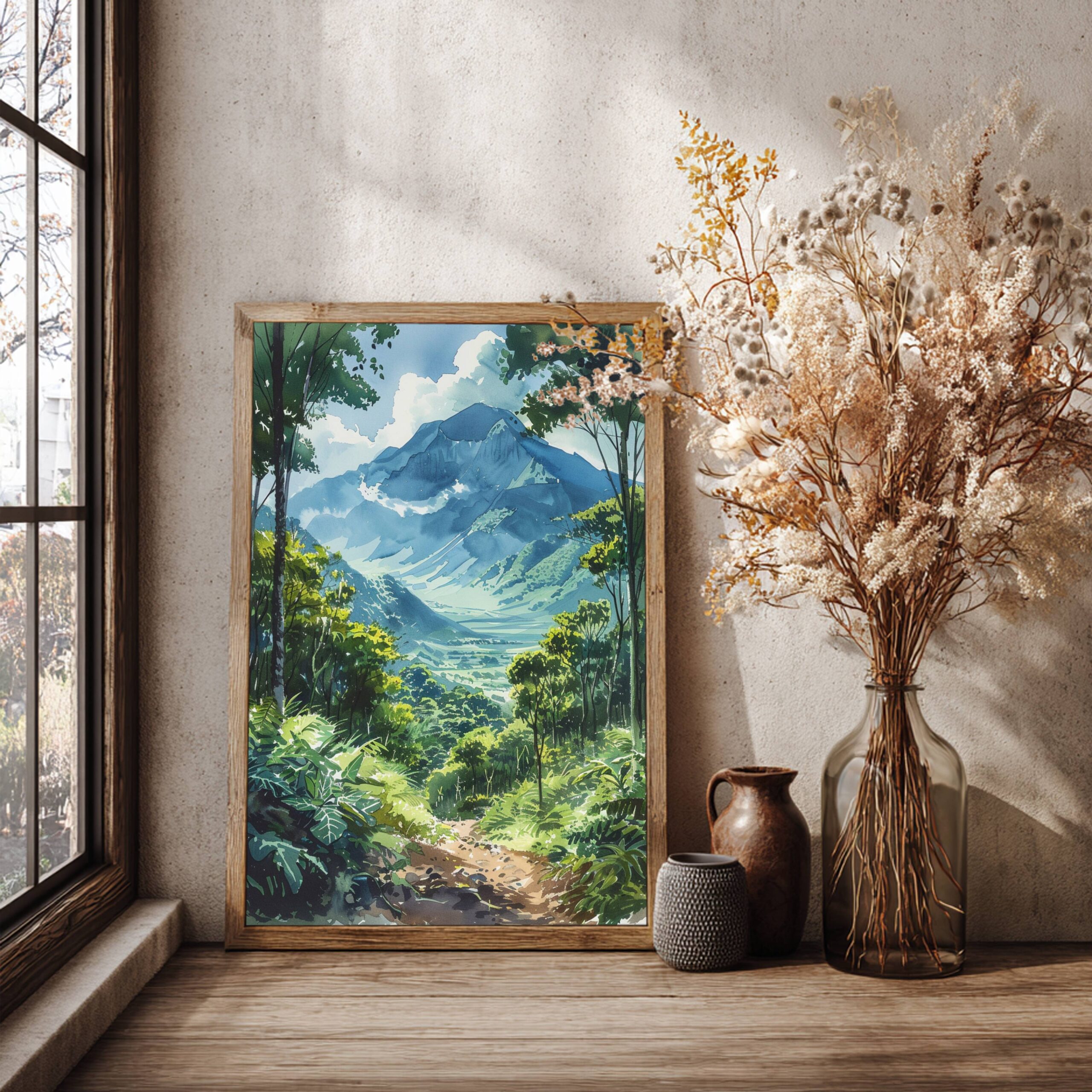 Guatemala Central American Watercolor Print: Travel Art Poster. Immerse yourself in the beauty of Guatemala, Central America, with our meticulously crafted borderless wall art poster print. This watercolor illustration captures the essence of this iconic Central American destination country, allowing you to relive cherished vacation travel memories. Perfect for home or office décor, or as a gift to an art lover. This beautiful high-resolution print is available as an unframed or framed print