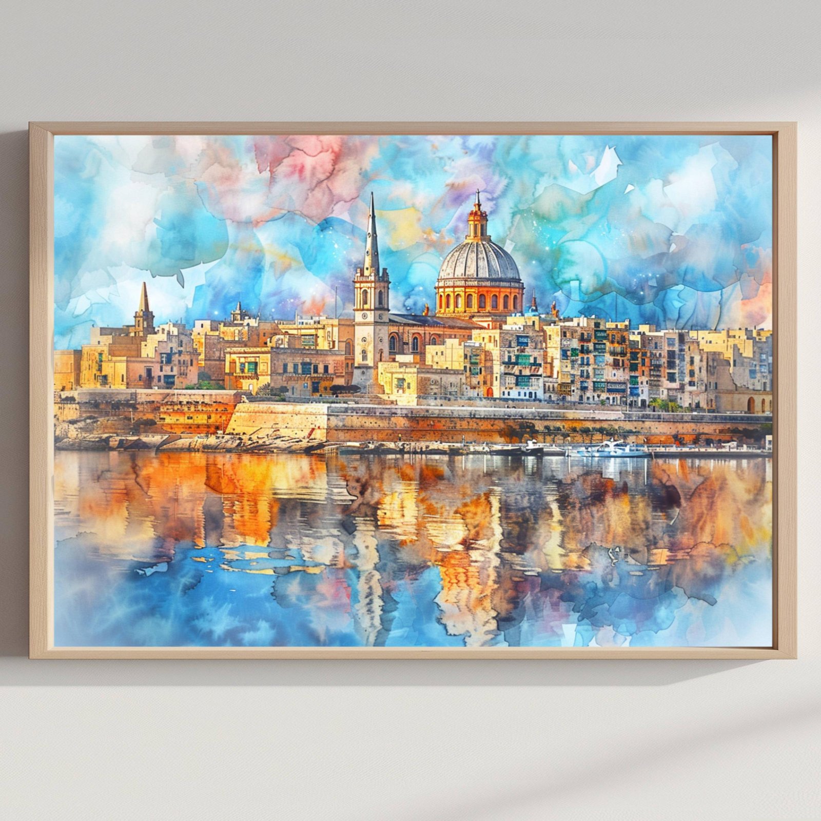 Valletta Malta Europe Watercolor Print: Travel Art Poster
