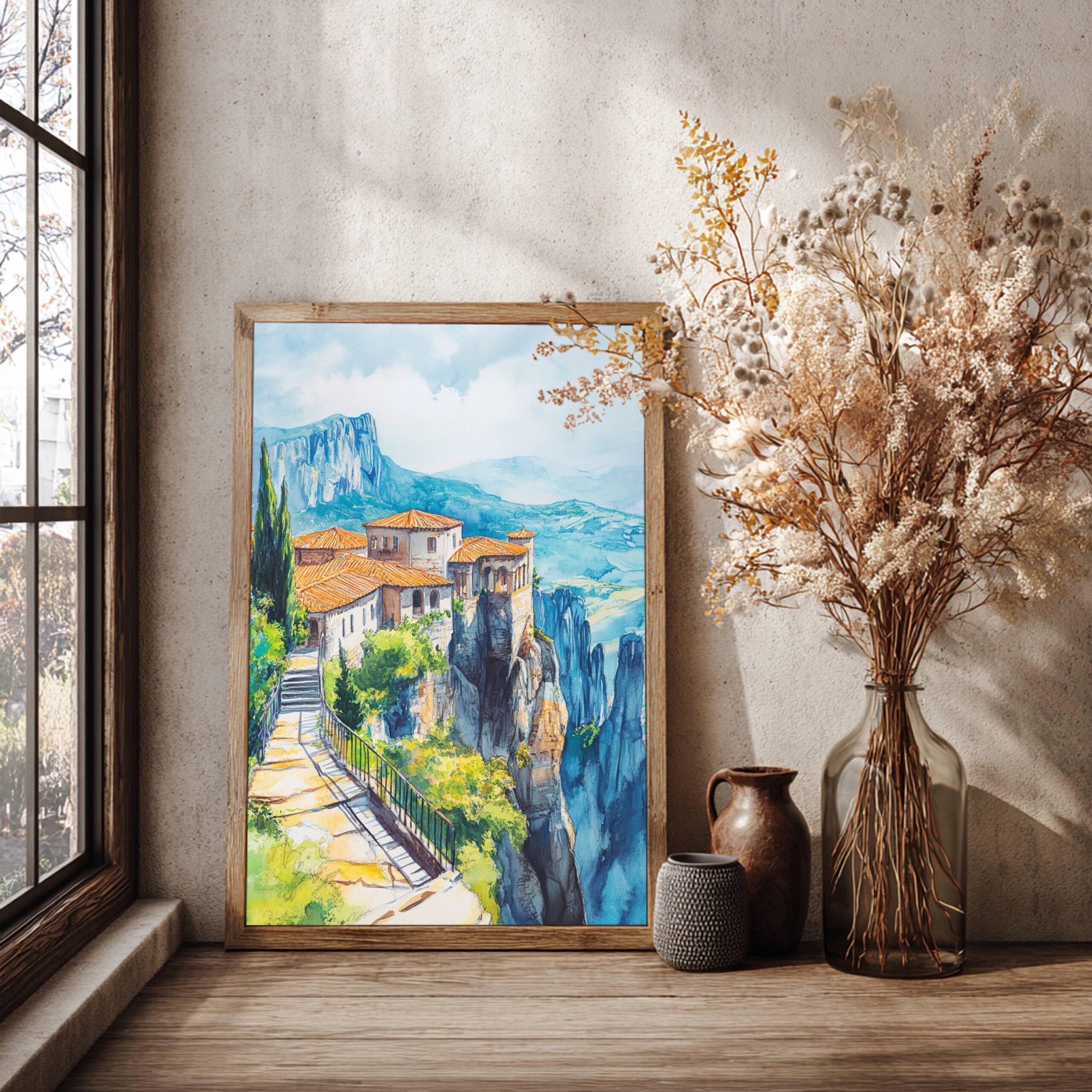 Meteora Monastery Greece Watercolor: Travel Art Poster - Image 2