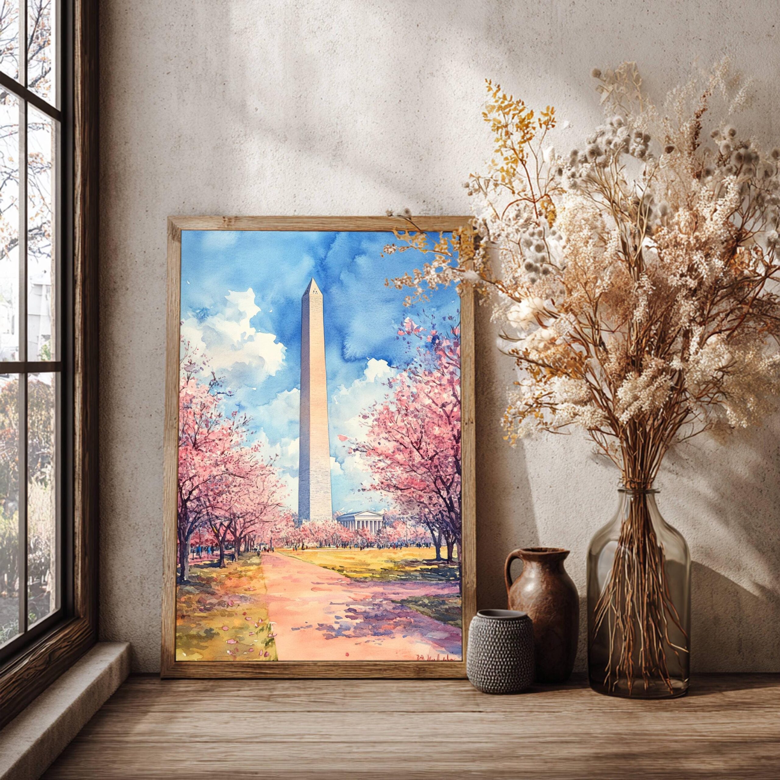 The Washington Monument Washington DC USA Watercolor: Travel Poster - Image 4