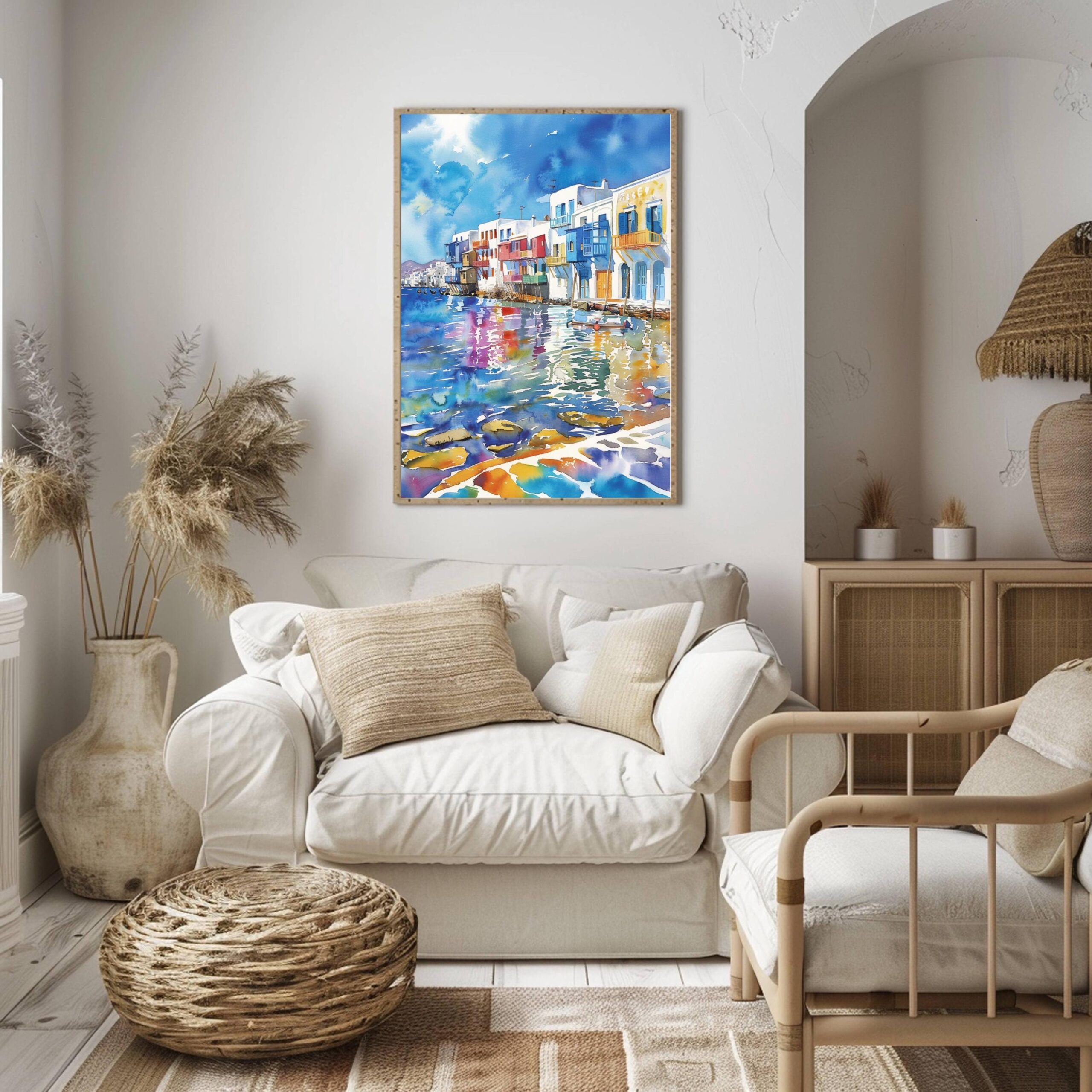 Little Venice on Mykonos Island Greece Watercolor: Greek Travel Art Poster - Image 4