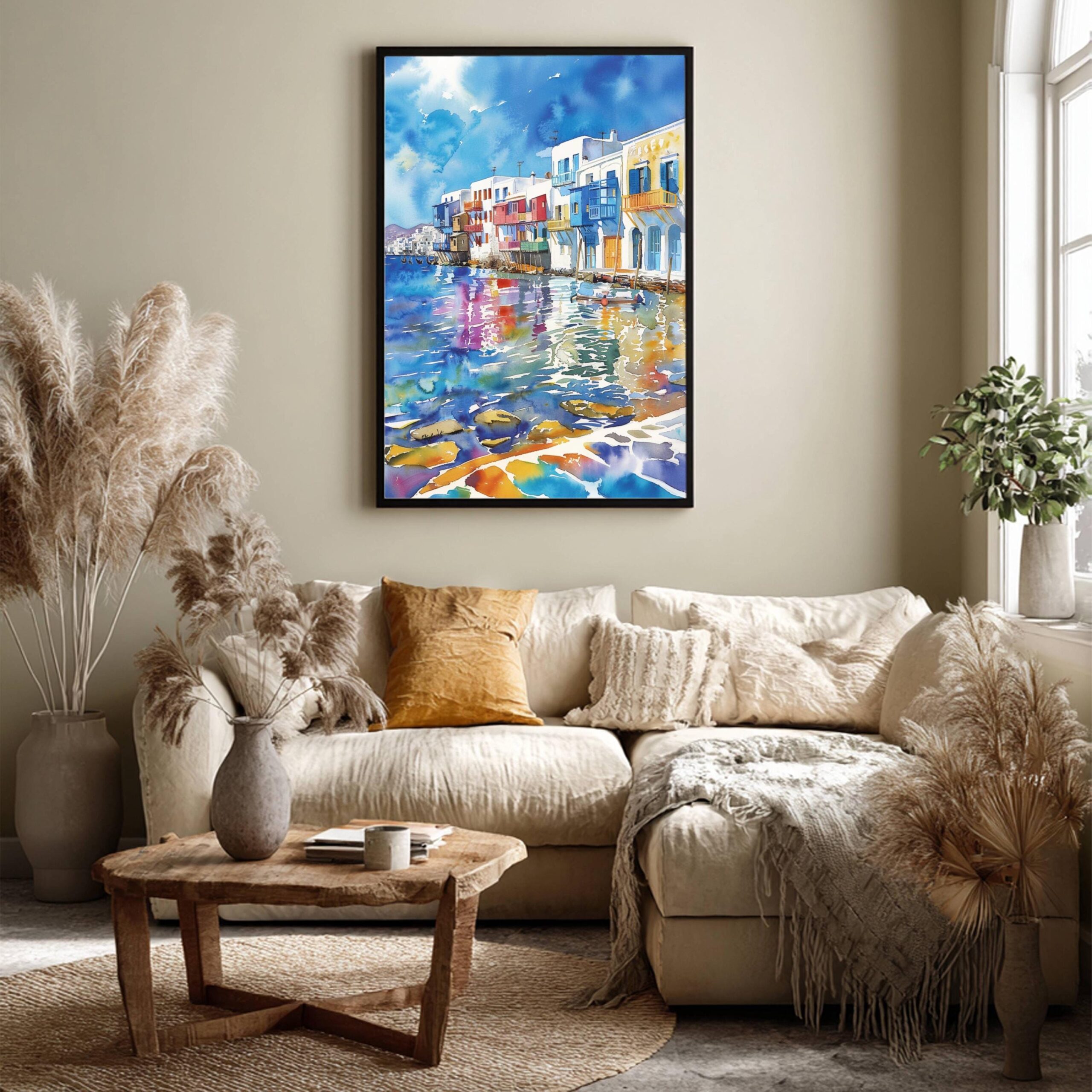 Little Venice on Mykonos Island Greece Watercolor: Greek Travel Art Poster - Image 7