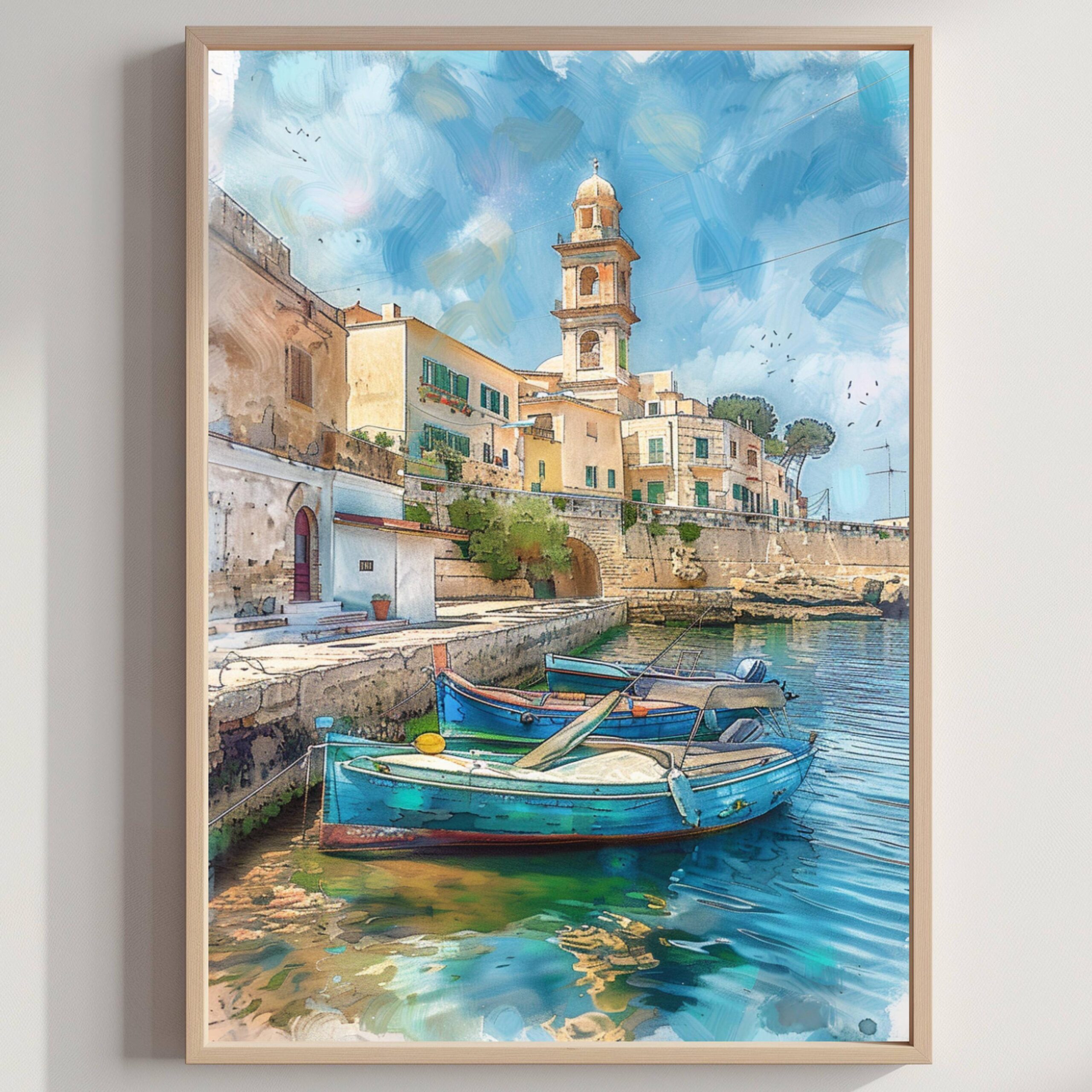 Bari Italy Europe Watercolor:  Italian Travel Art Poster