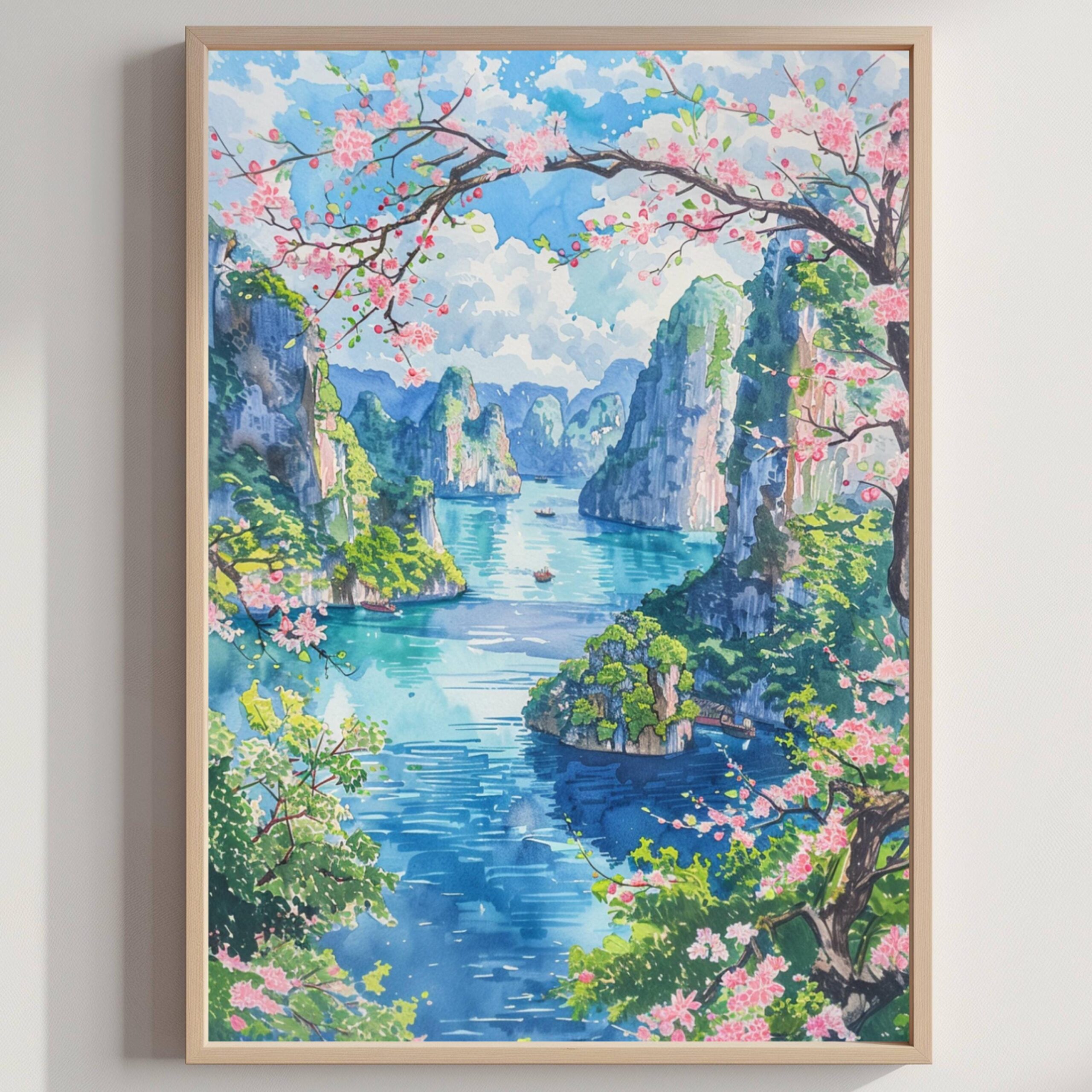 Ha Long Bay Vietnam Asia Watercolor: Travel Art Poster