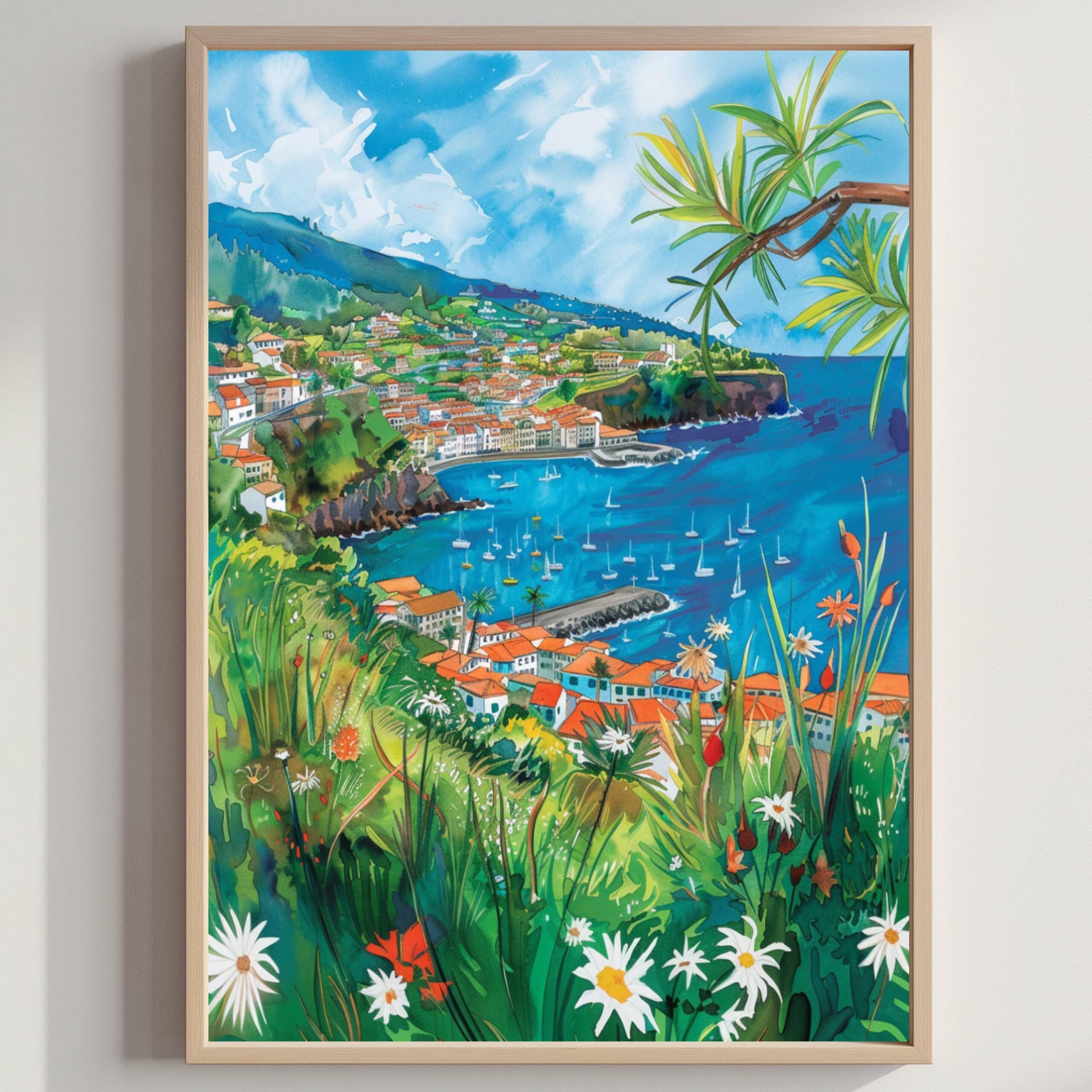 Madeira Island Portugal Europe Watercolor: Vacation Travel Art Poster