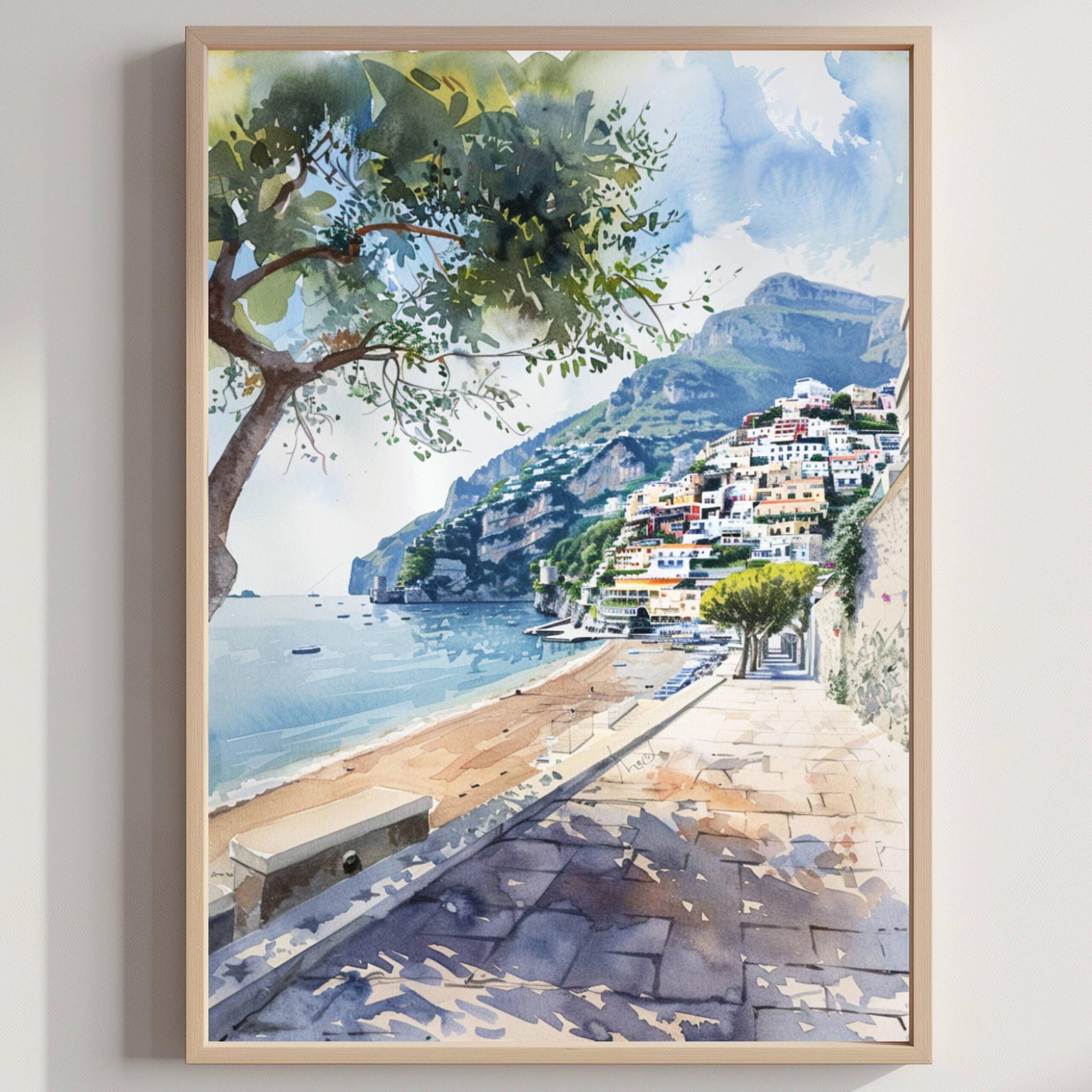 Positano Amalfi Coast Italy Watercolor: Travel Art Print