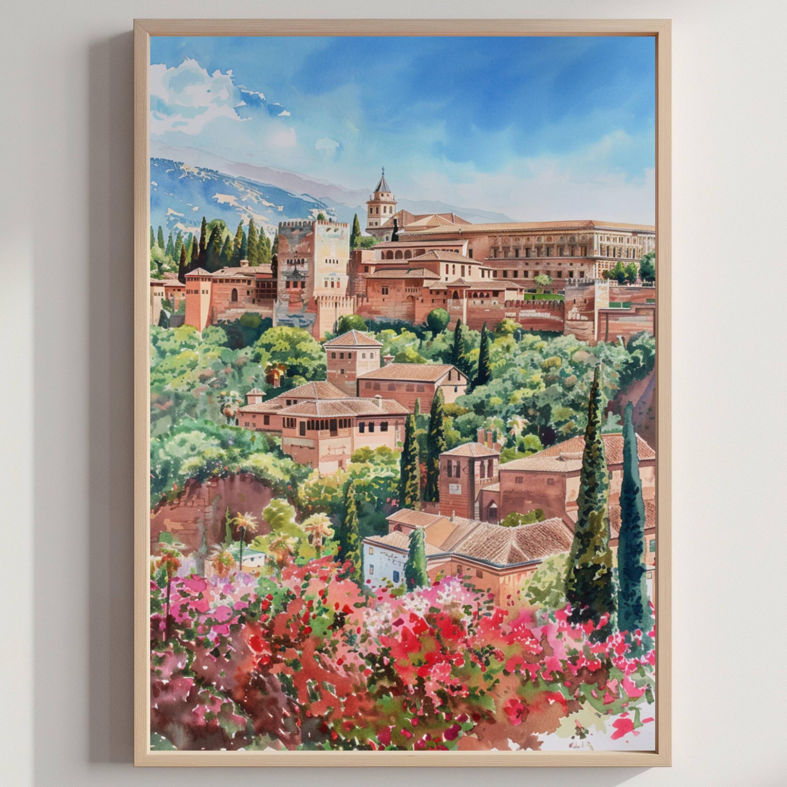 Alhambra Palace Granada Spain Watercolor: Spanish Travel Art Poster