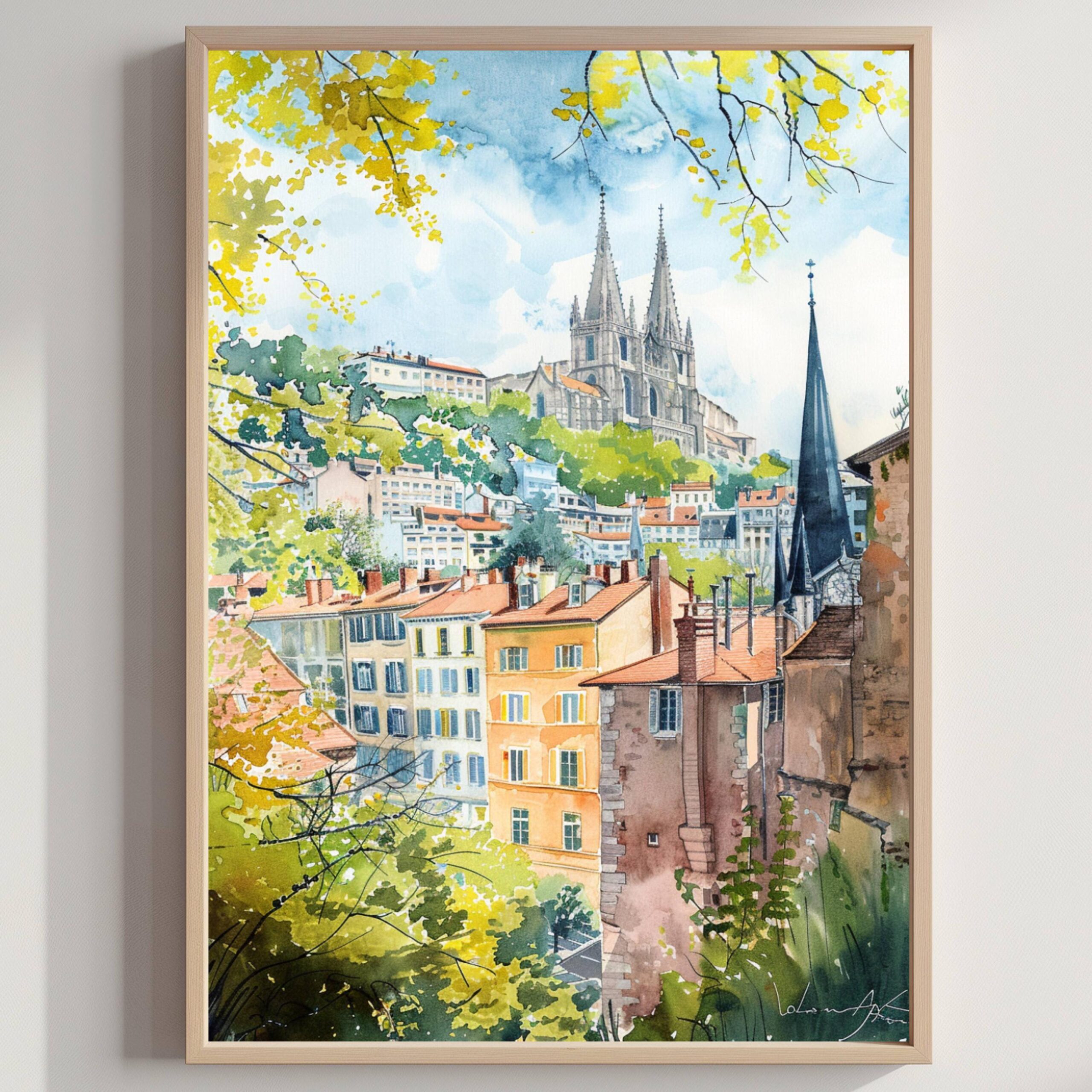 Lyon France Watercolor: Travel Art Poster