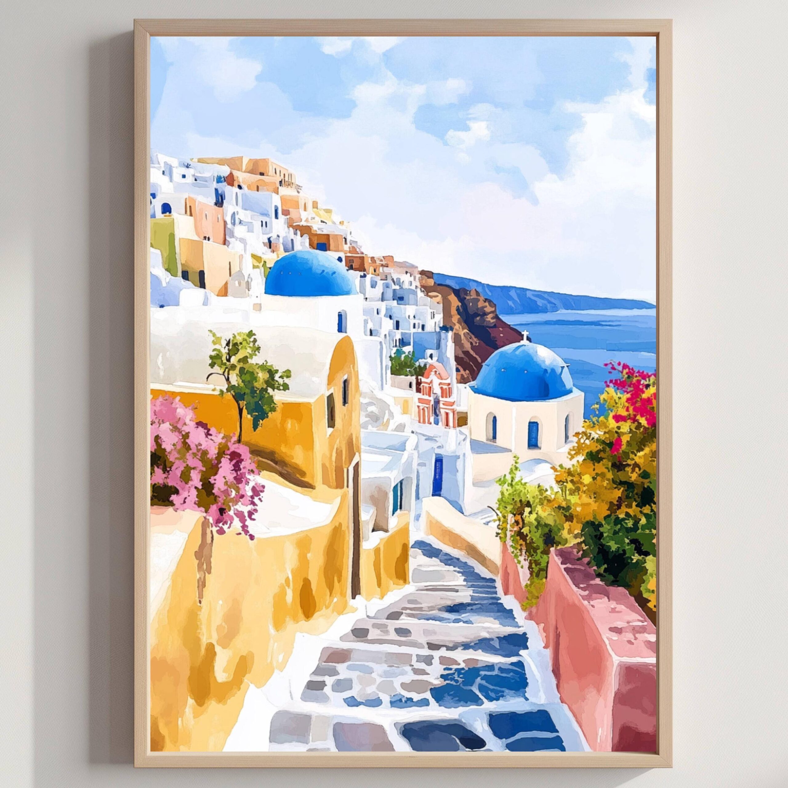 Santorini Island Greece Watercolor: Greek Travel Art Poster