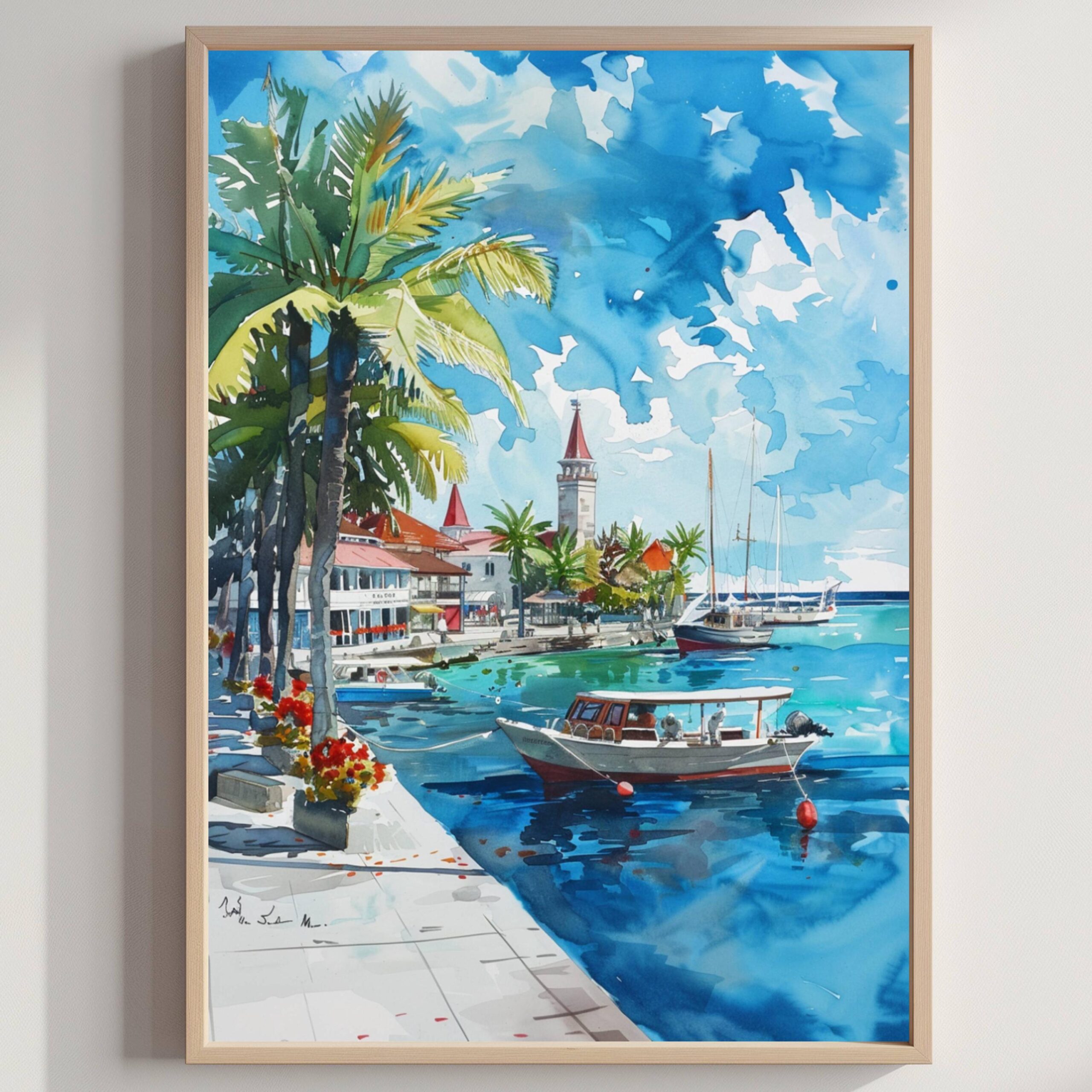 Malé Maldives Asia Watercolor: Travel Art Poster