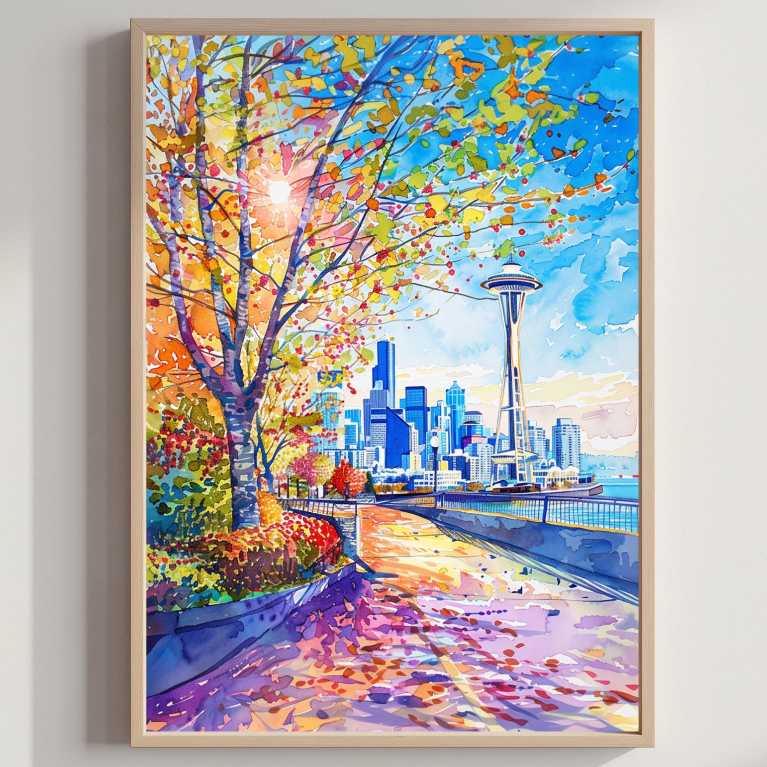 Seattle Washington United States of America Watercolor: Travel Art Poster