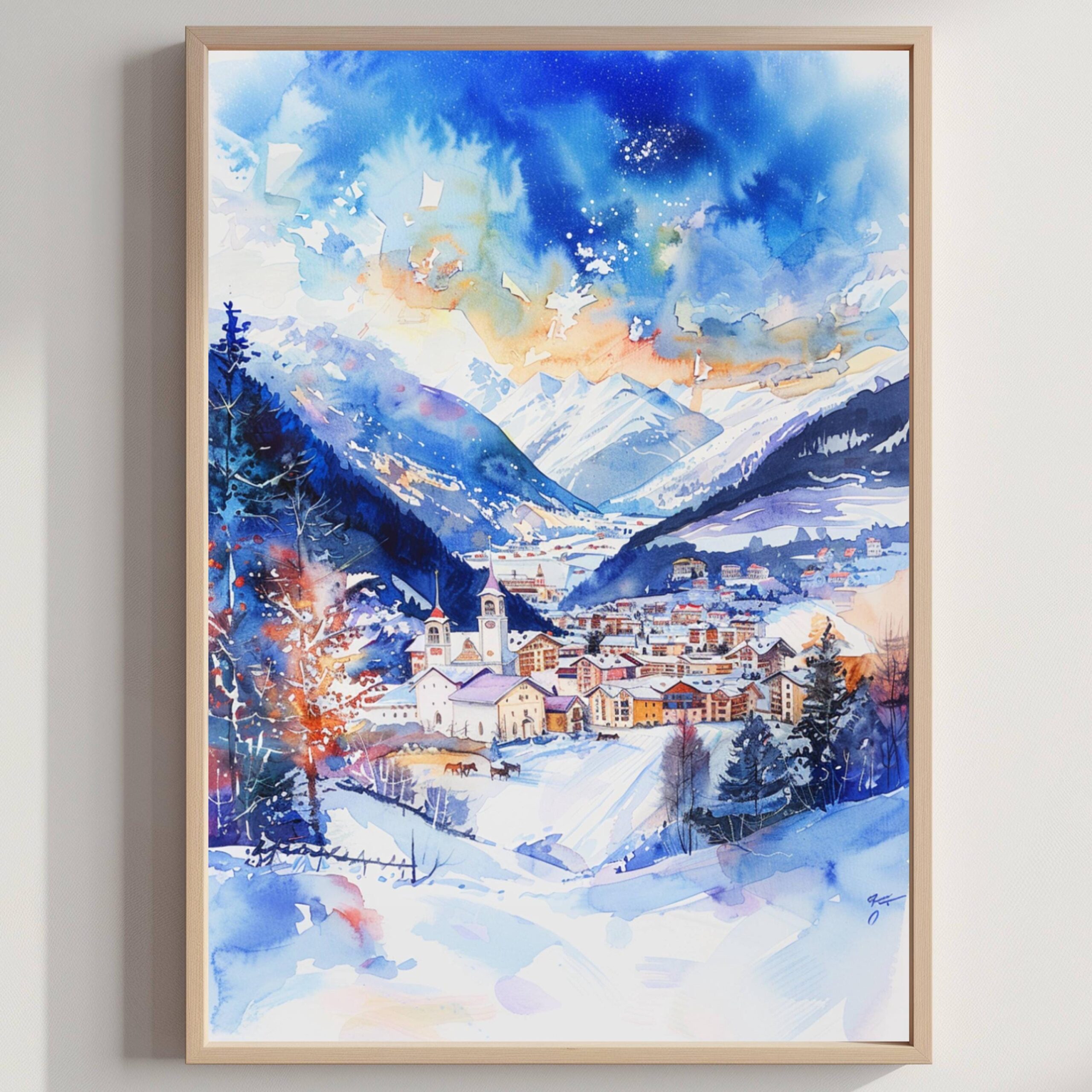 Bormio Ski Resort Italy Europe Watercolor: Travel Art Poster