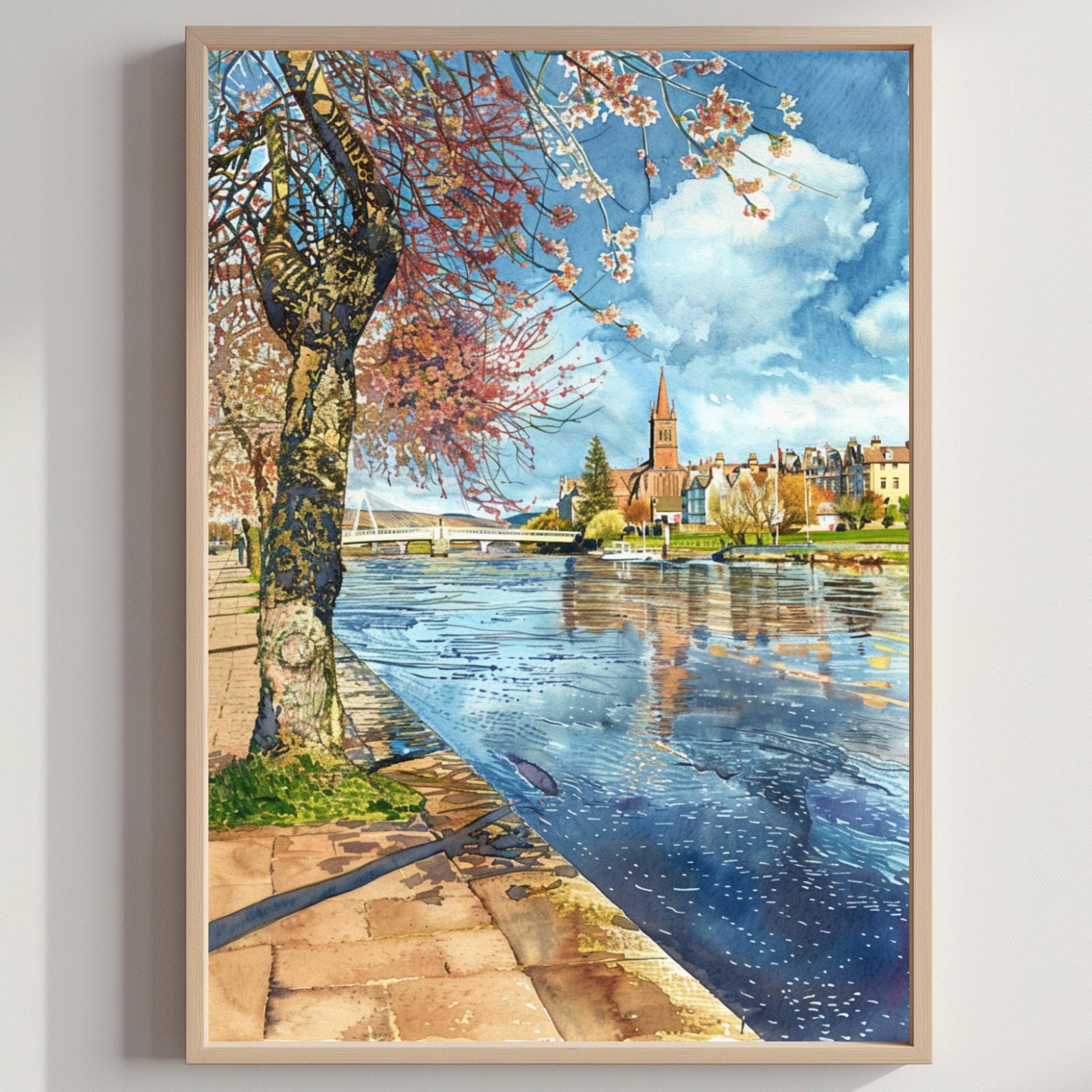 Inverness Scotland United Kingdom Watercolor: Scotland Travel Art Poster