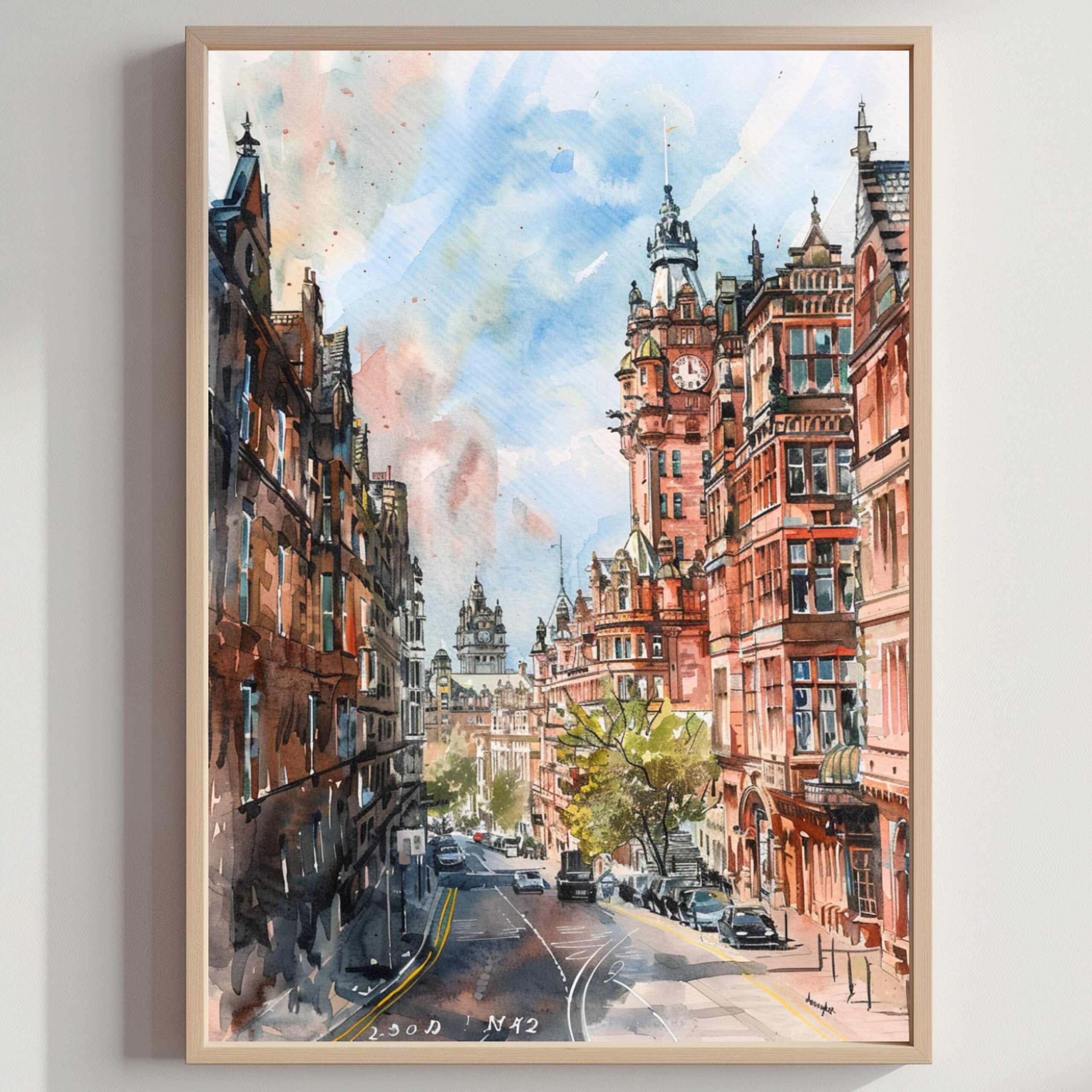 Glasgow Scotland United Kingdom Watercolor: Scotland Travel Art Poster