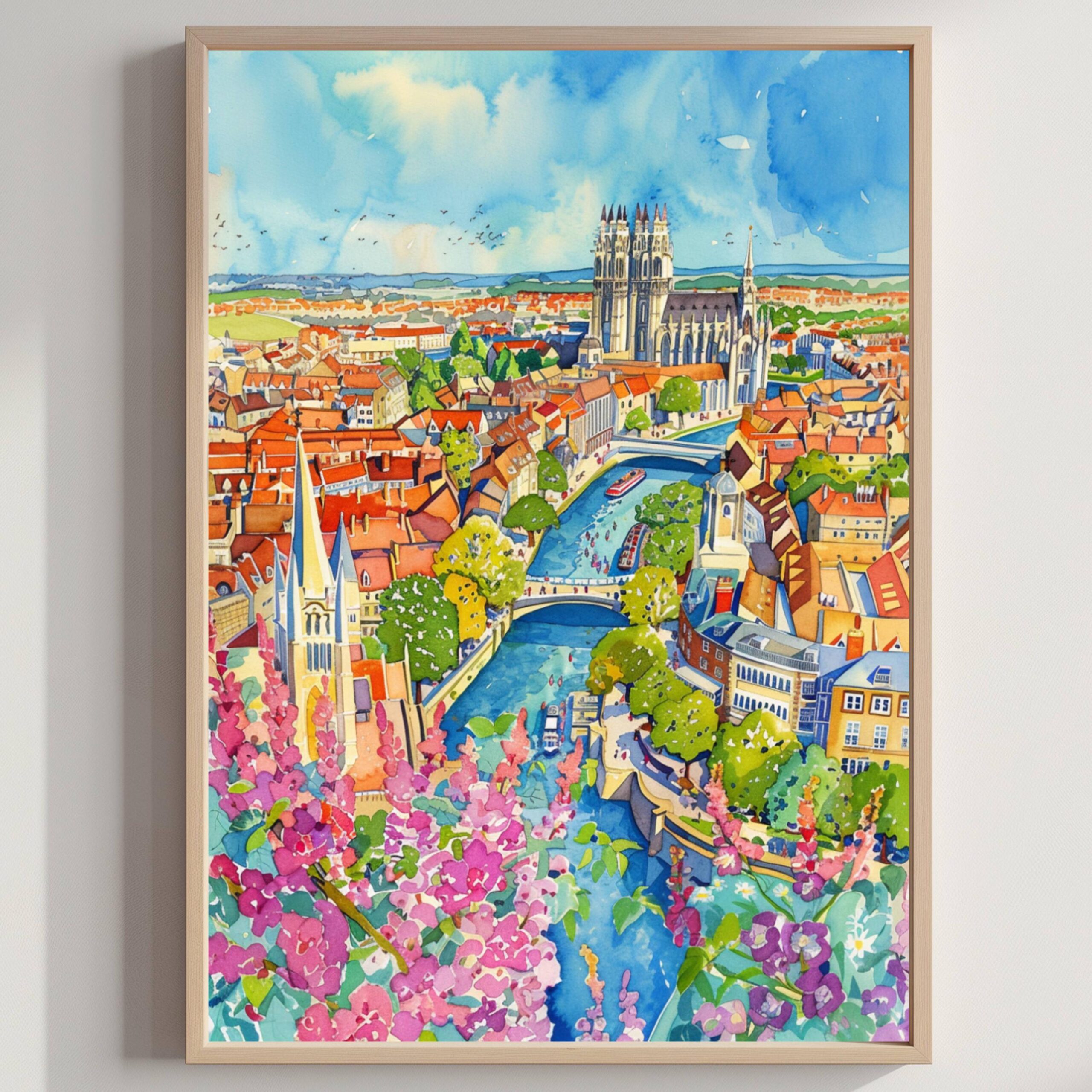 York England Watercolor: United Kingdom Travel Art Poster