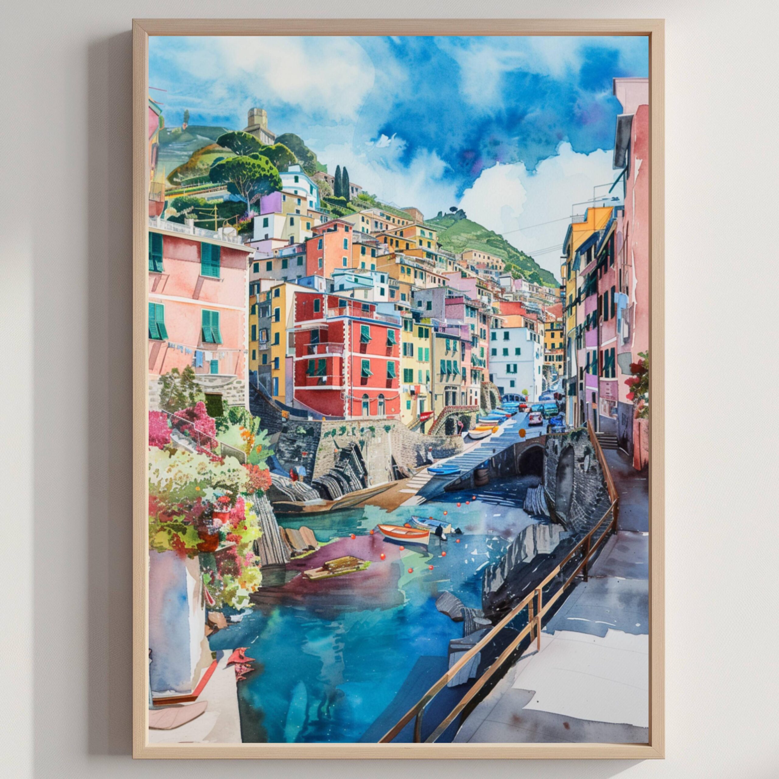 Riomaggiore Cinque Terre Italy Europe Watercolor Print: Travel Art Poster