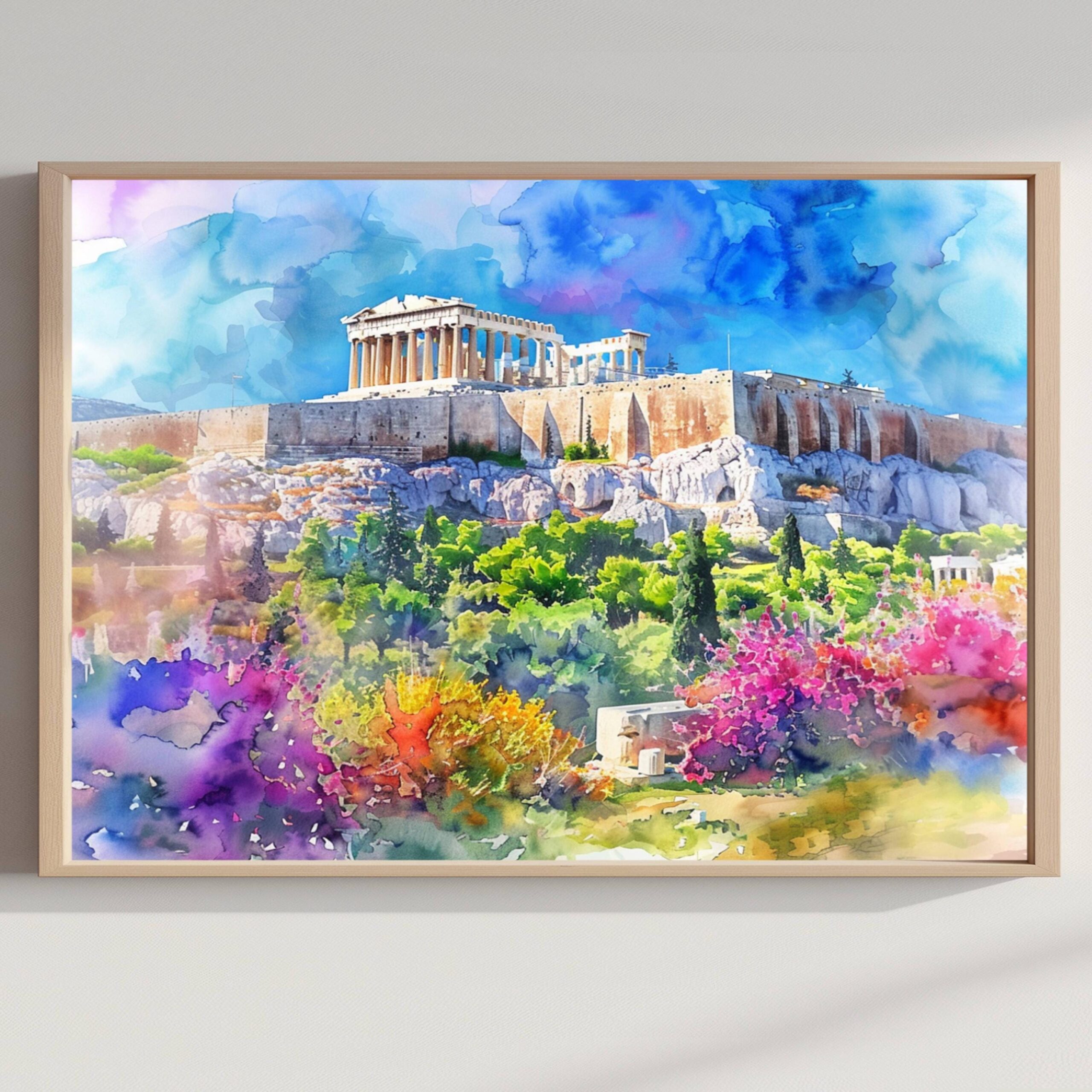 Acropolis Athens Greece Watercolor Print: Greek Travel Art Poster