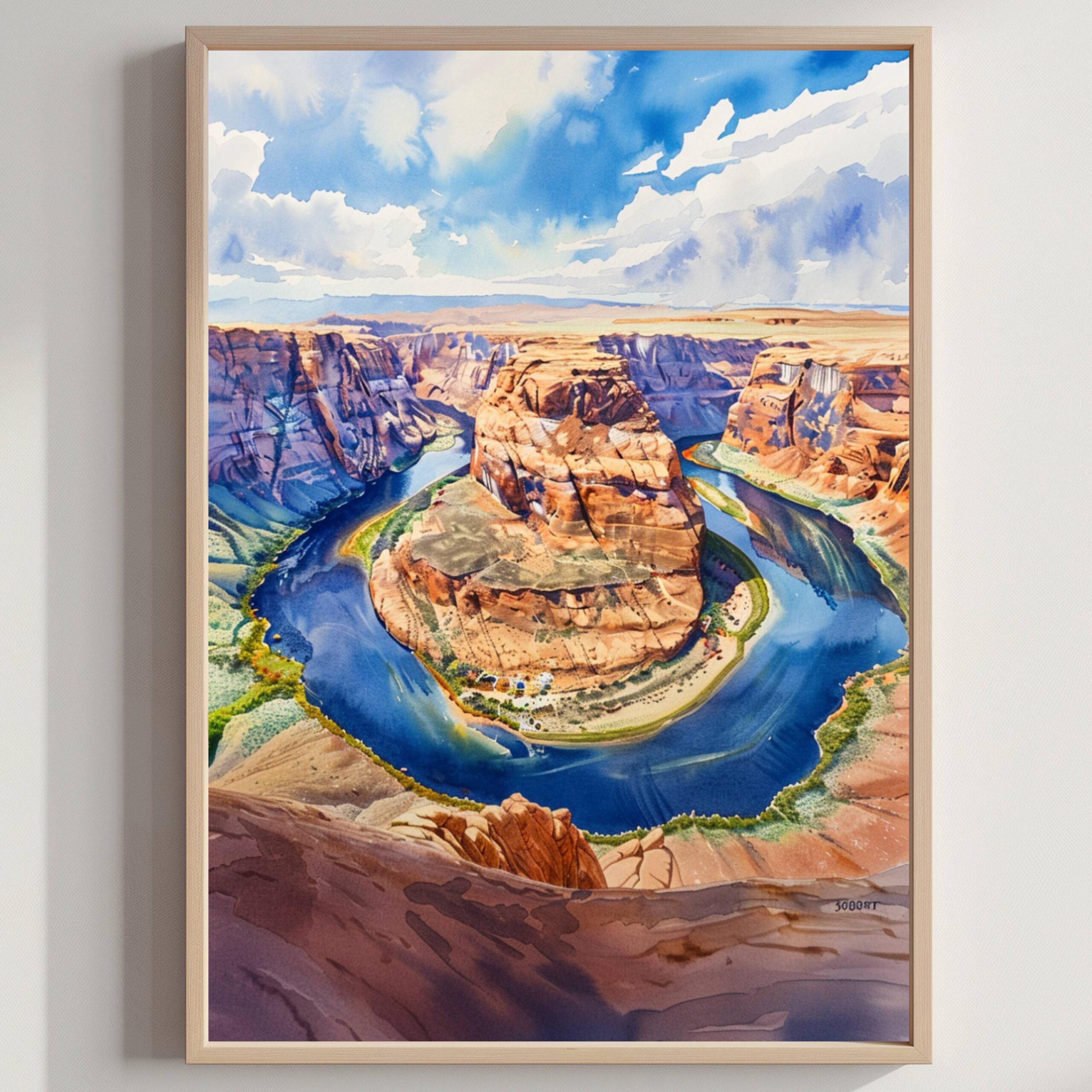 Horseshoe Bend Colorado River Arizona USA Watercolor Print: Travel Art Poster