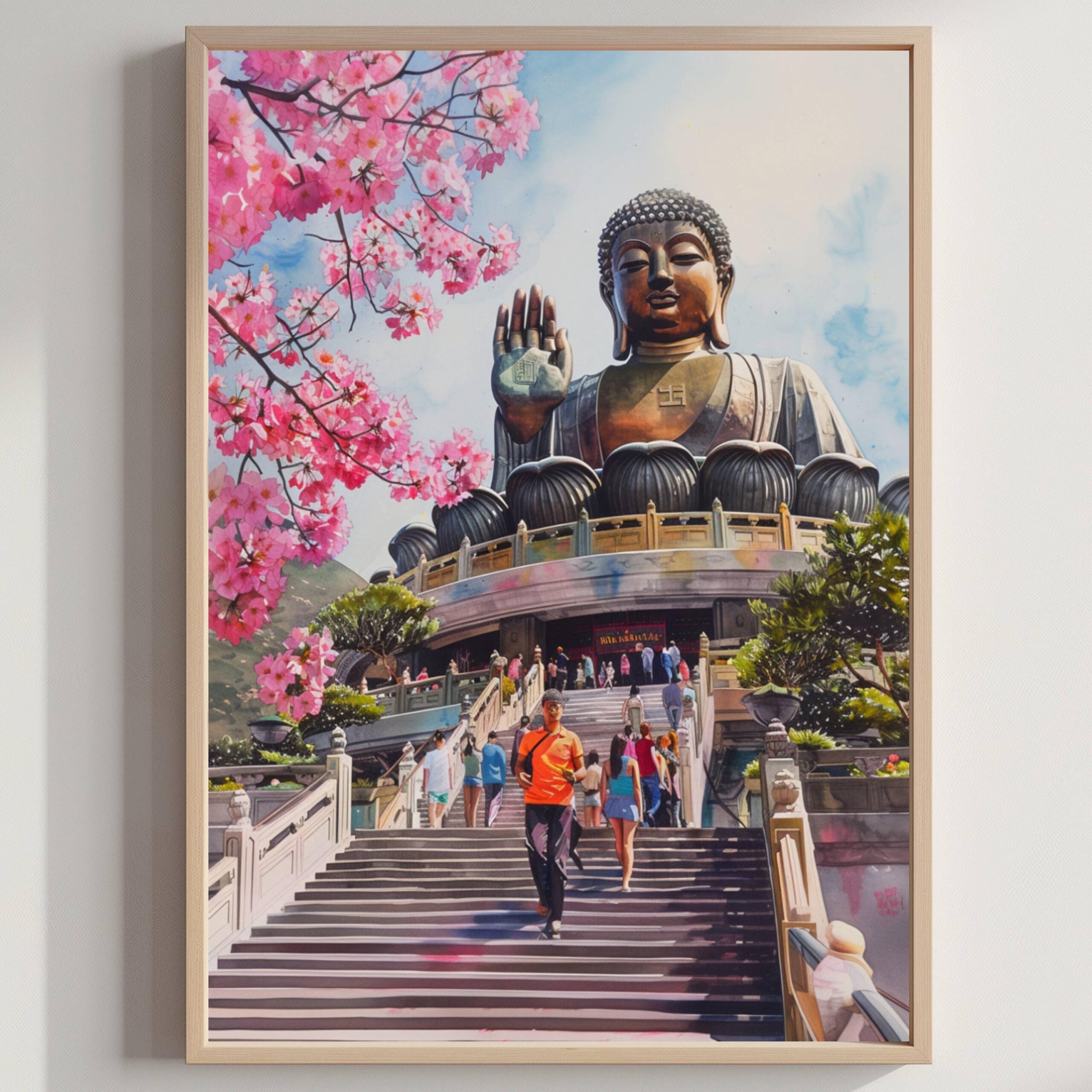 Tian Tan Buddha Hong Kong China Watercolor Print: Asia Travel Art Poster