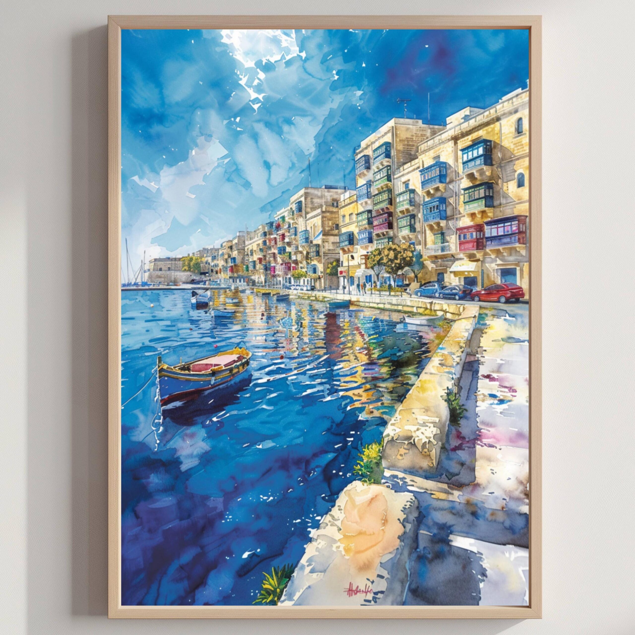 Sliema Malta Europe Watercolor Print: Travel Art Poster