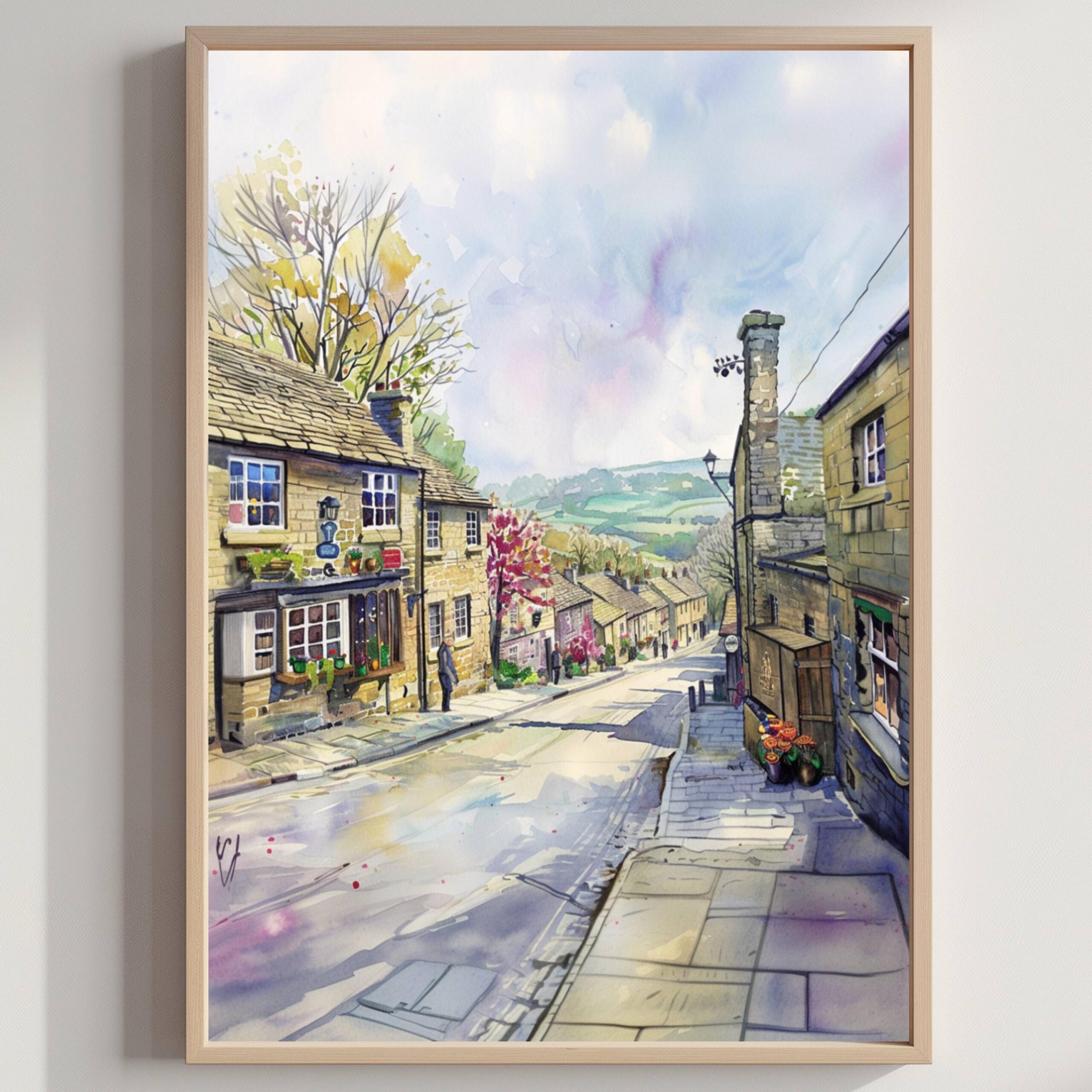 Haworth Yorkshire England Watercolor Print: United Kingdom Travel Art Poster