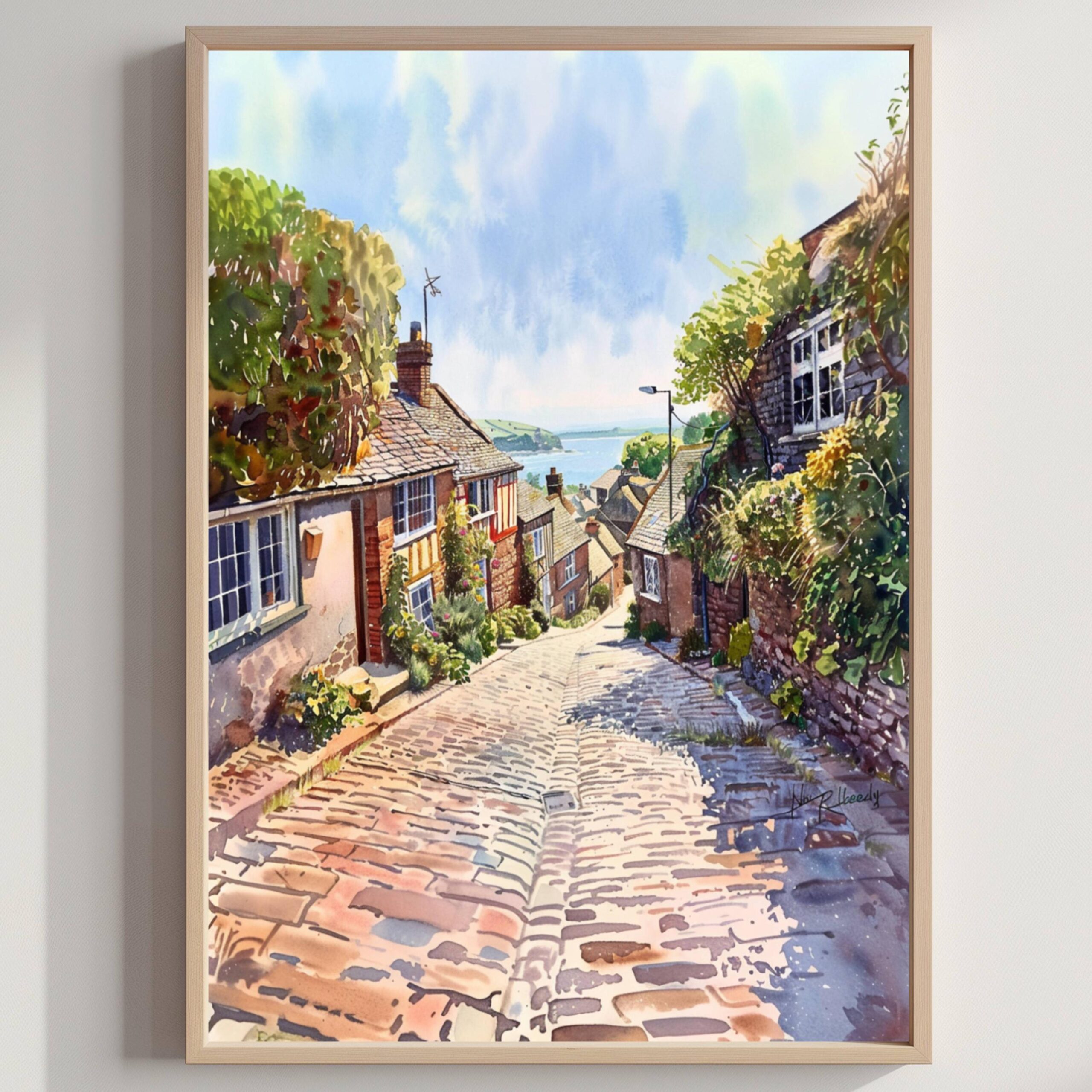 Clovelly Devon England Watercolor Print: United Kingdom Travel Art Poster