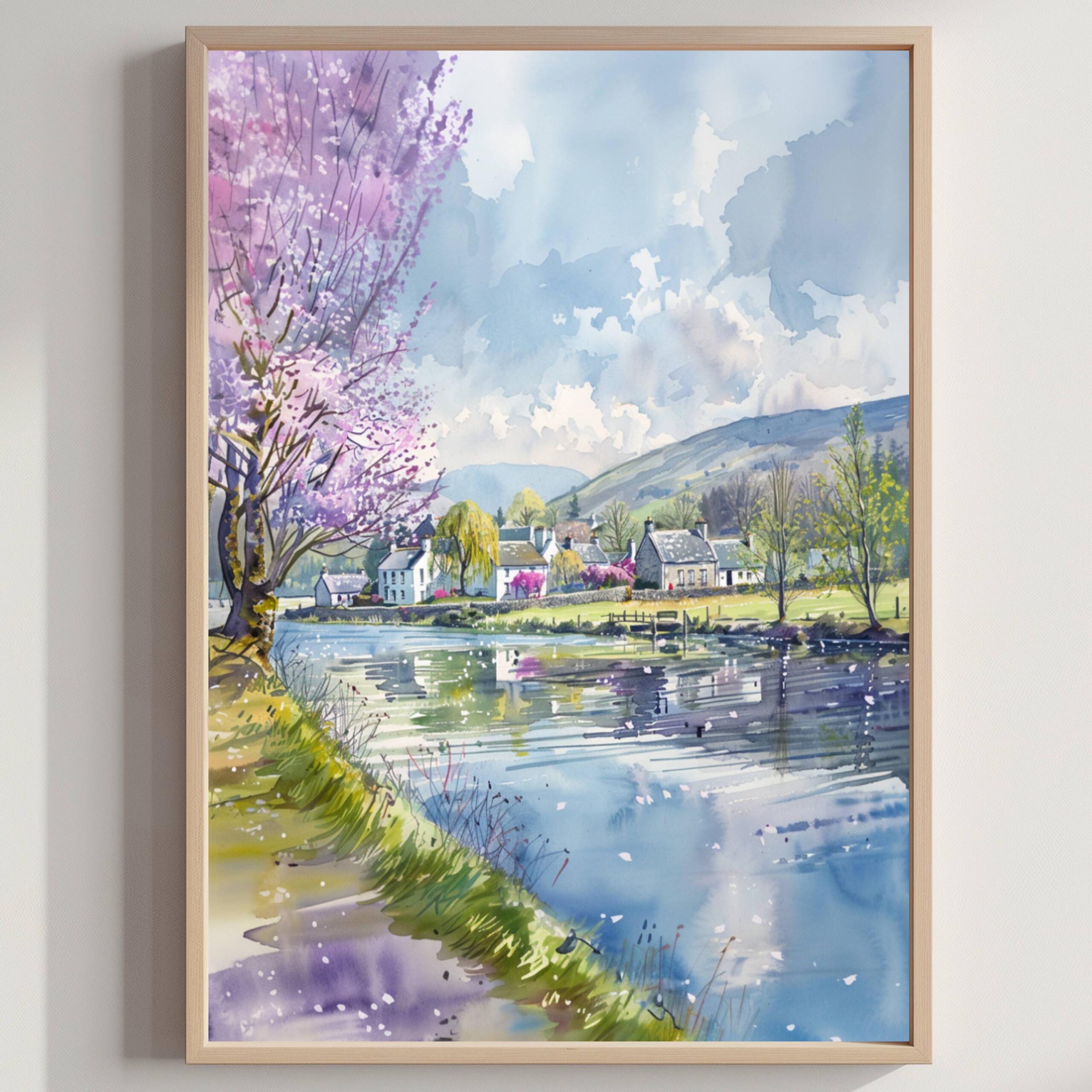 Buttermere Village Cumbria England Watercolor Print: United Kingdom Travel Art Poster