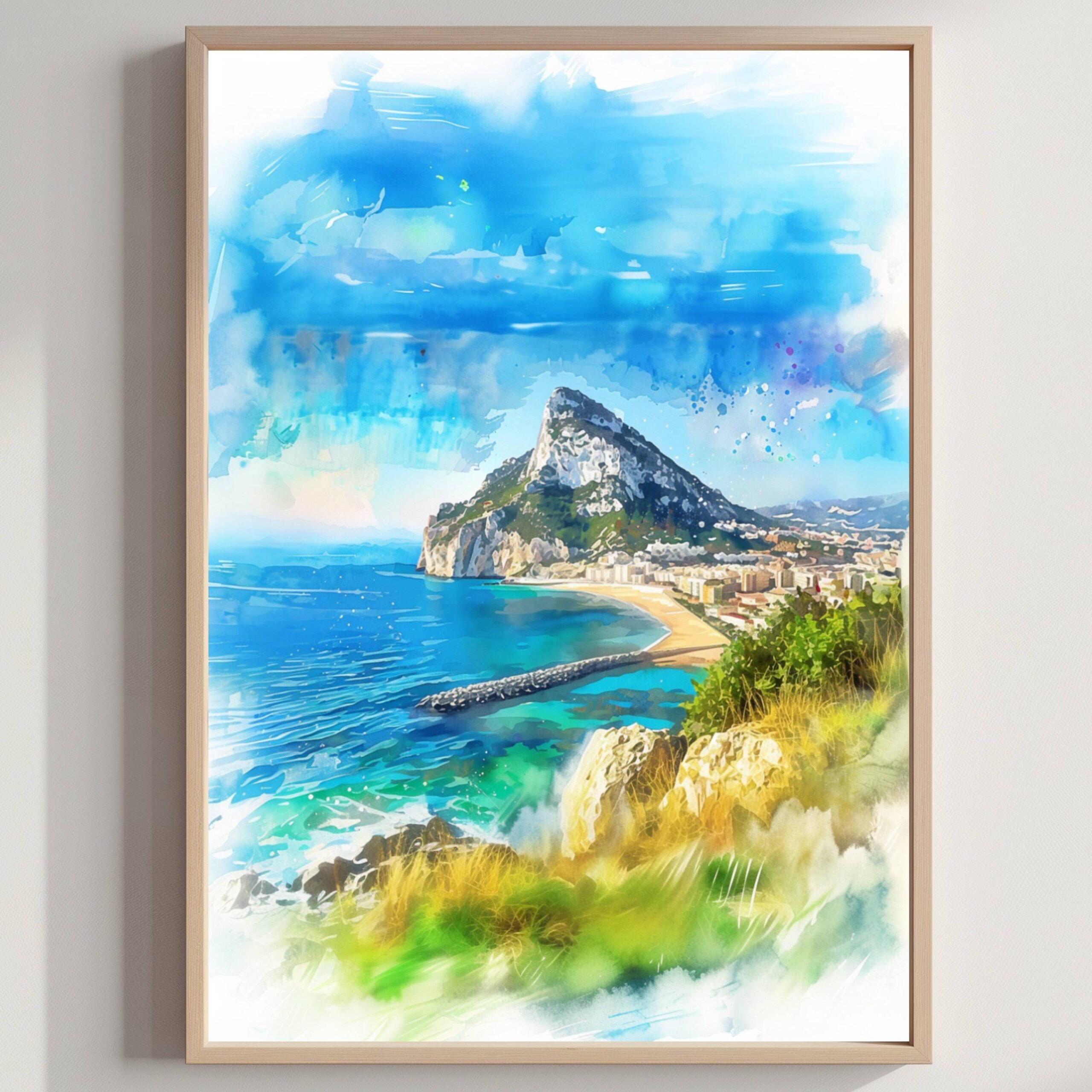 Gibraltar British Overseas Territory Watercolor Print: Travel Art Poster