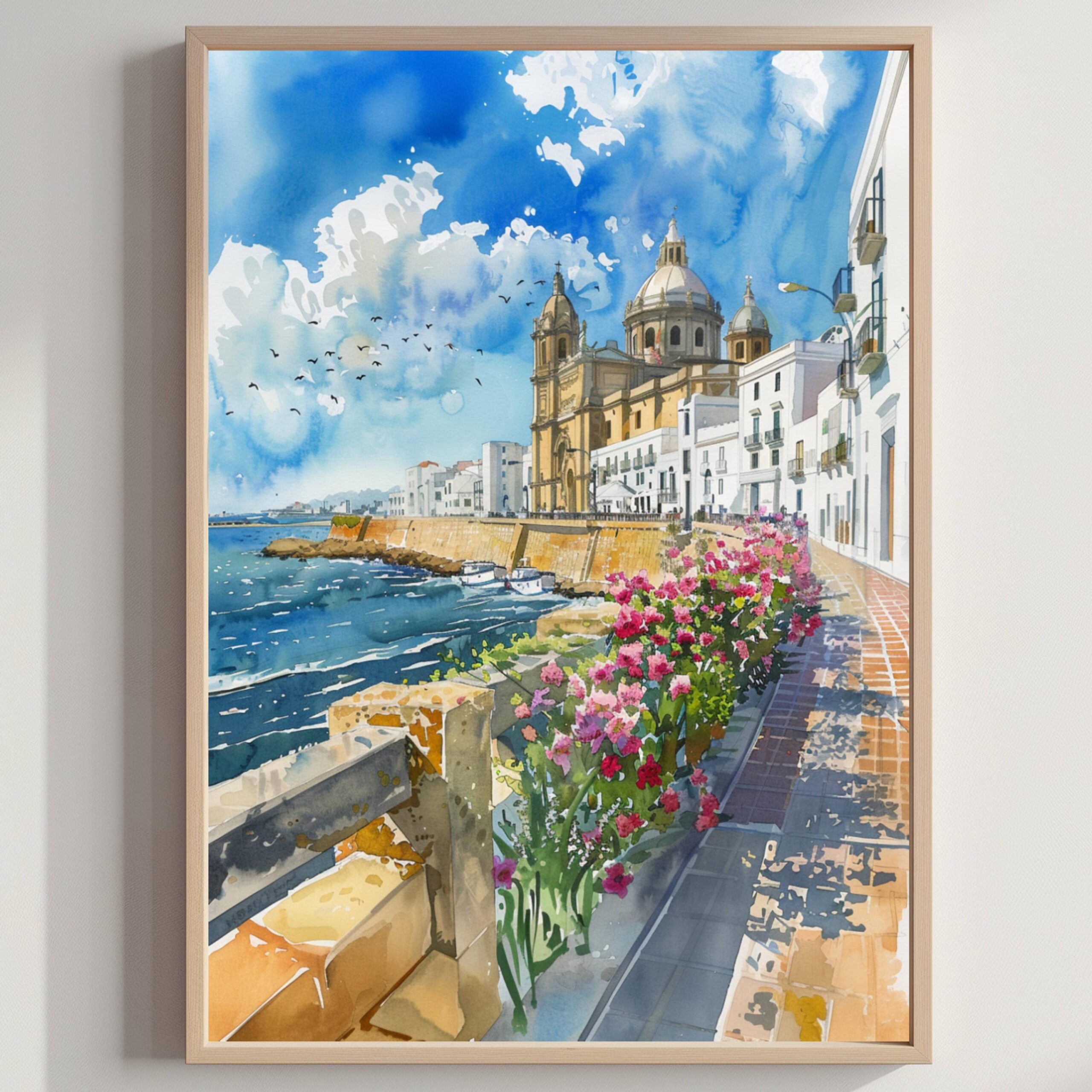 Cádiz Spain Watercolor Print: Spanish Travel Art Poster