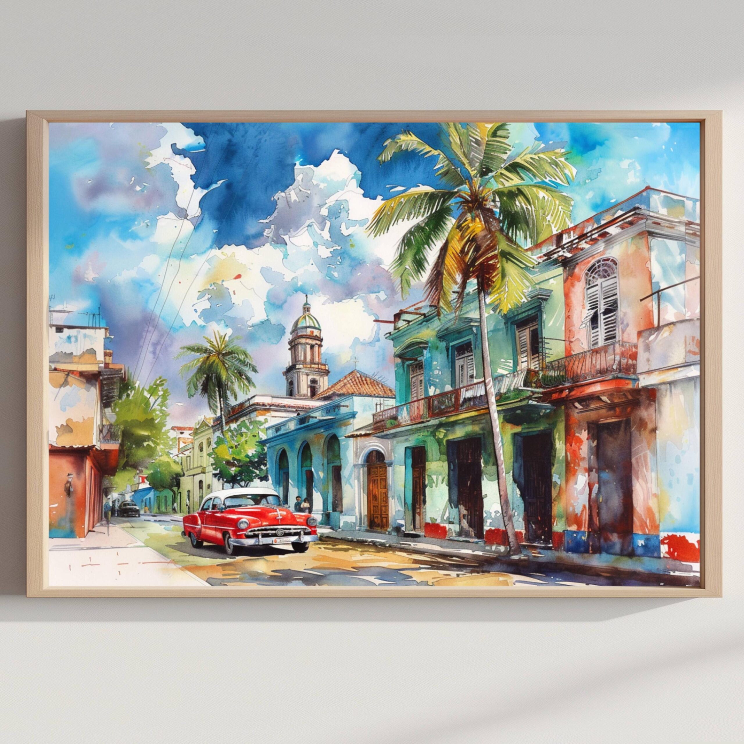 Cuba Caribbean Watercolor Print: Travel Art Poster