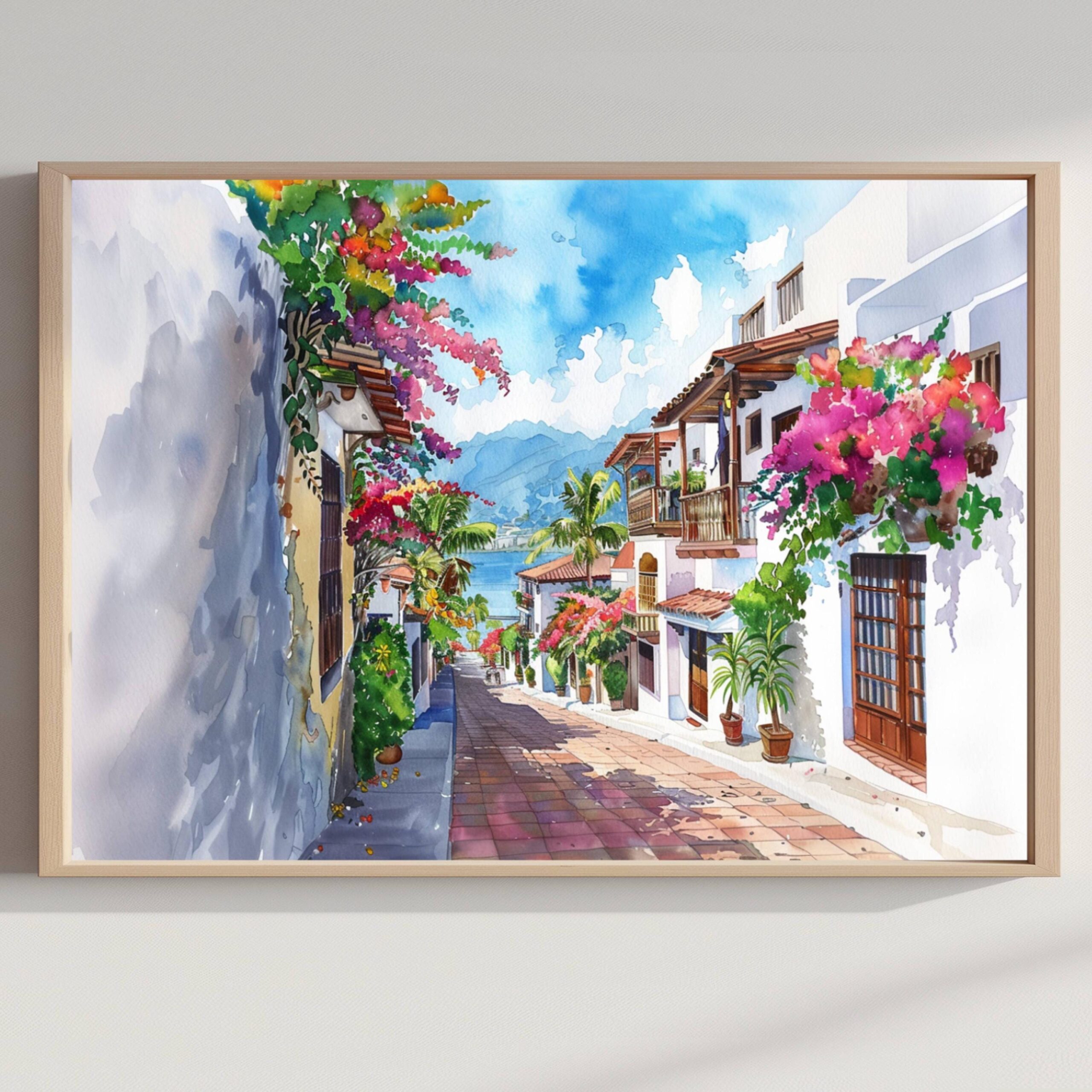 Puerto Vallarta Mexico North America Watercolor Print: Travel Art Poster
