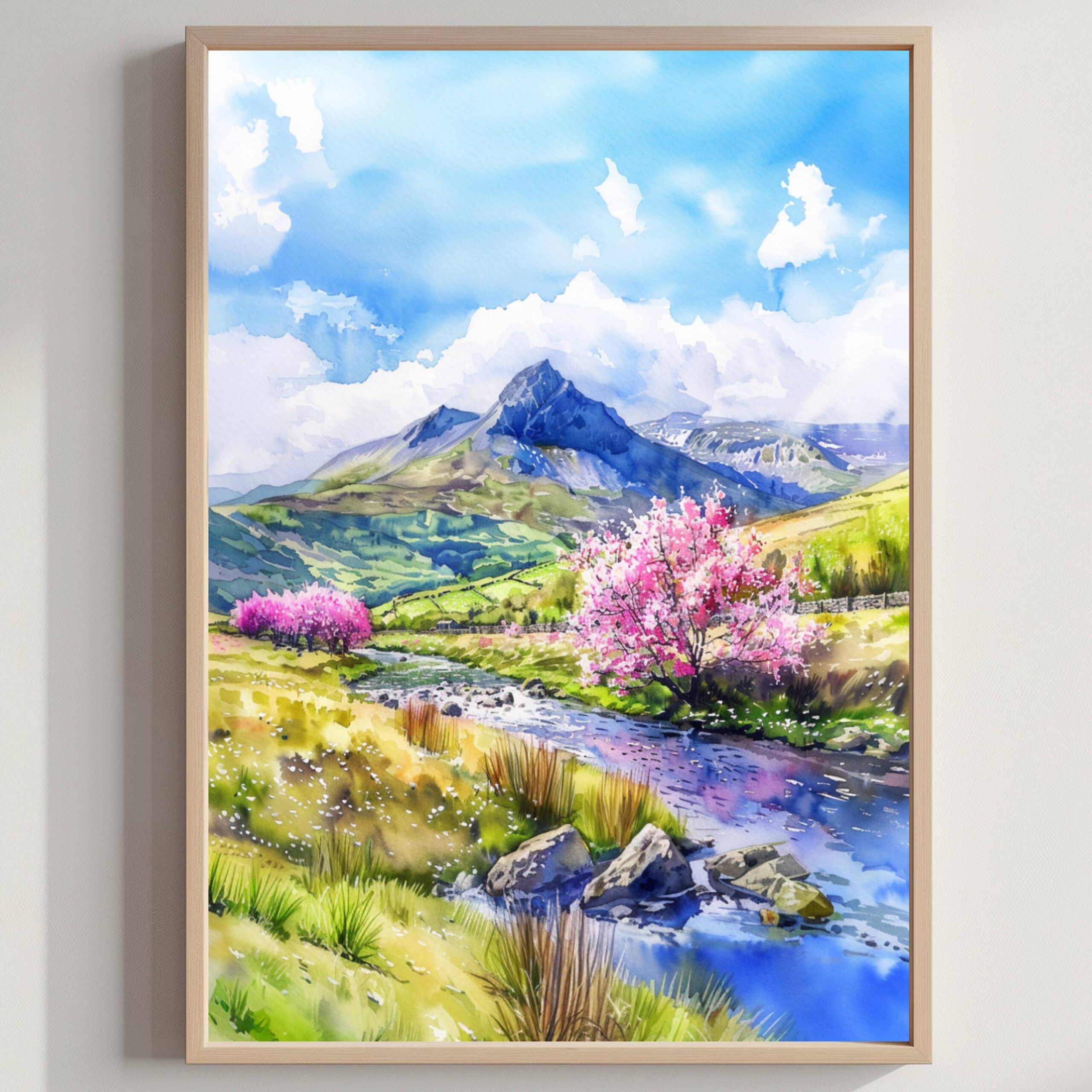Brecon Beacons Wales UK Watercolor: Welsh UK Mountains Poster