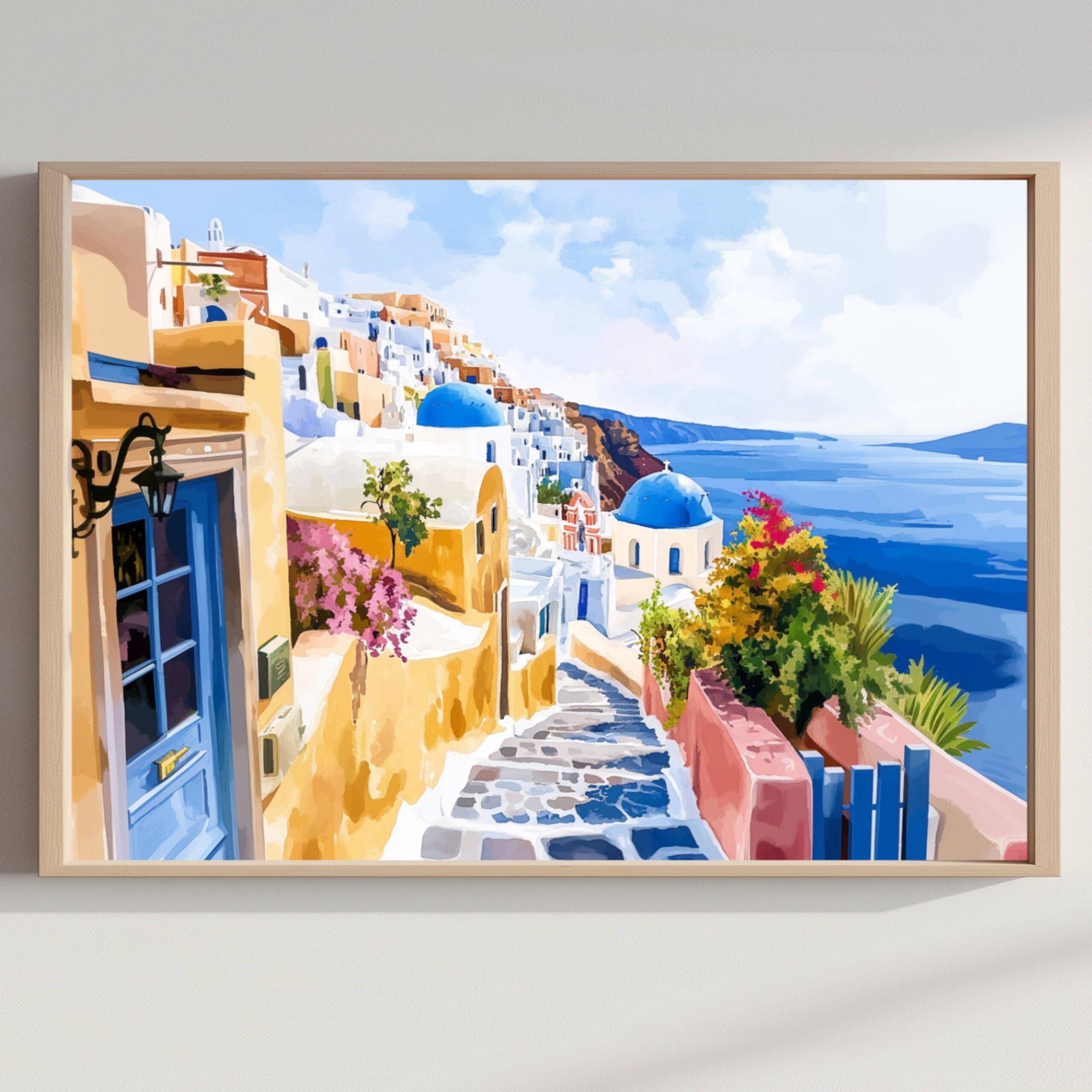 Santorini Island Greece Watercolor: Greek Travel Art Poster