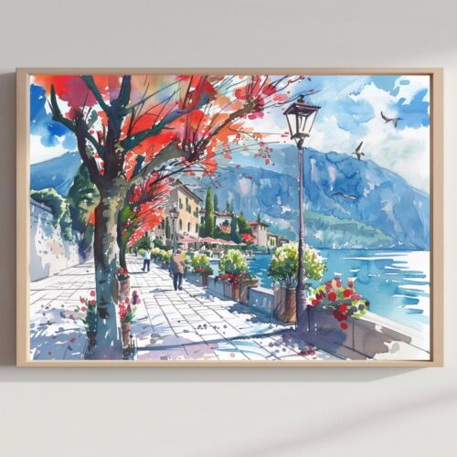 Lake Garda Italy Watercolor Print: Europe Travel Art Poster