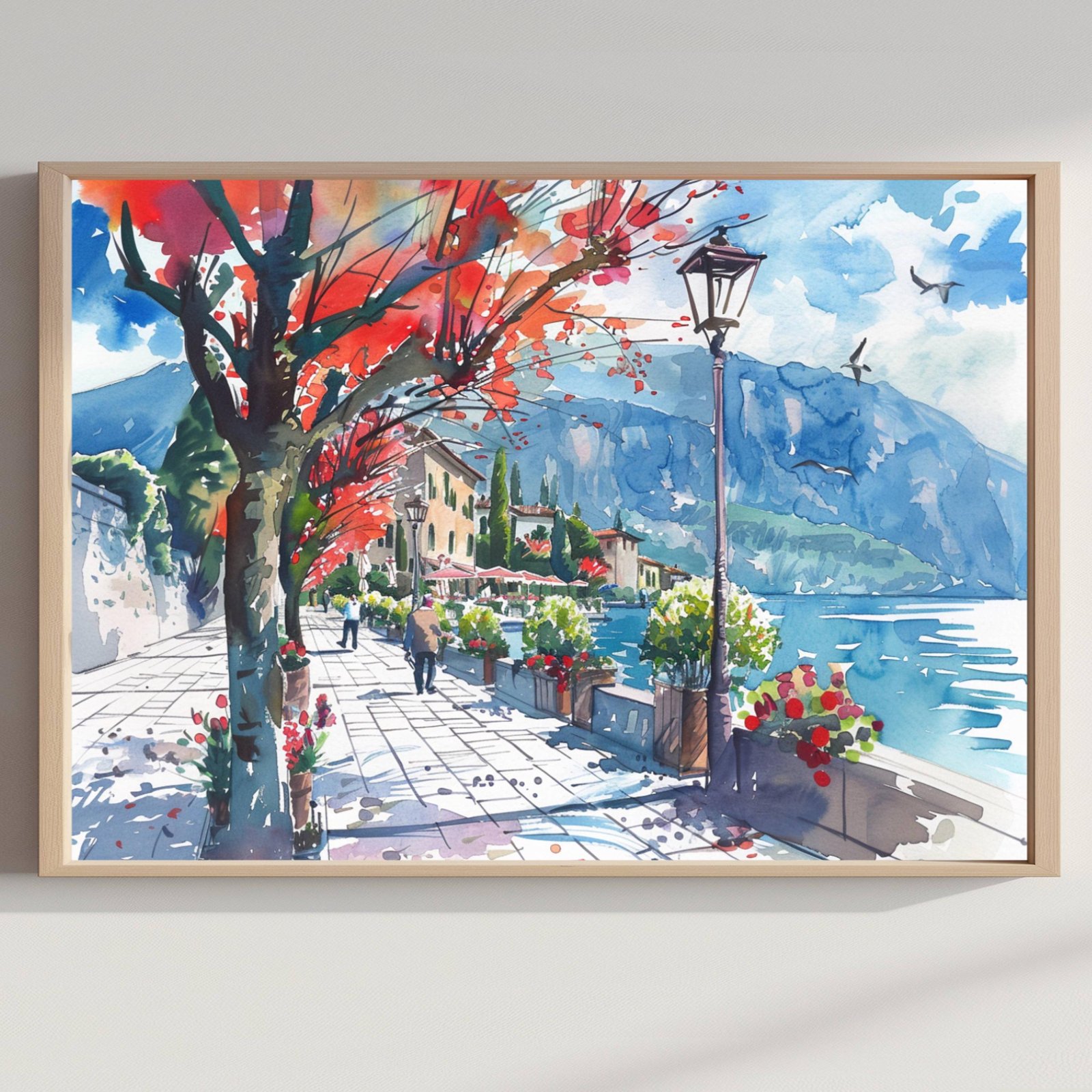 Lake Garda Italy Watercolor Print: Europe Travel Art Poster