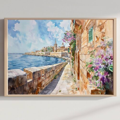 Island of Malta Europe Watercolor Print: Travel Art Poster