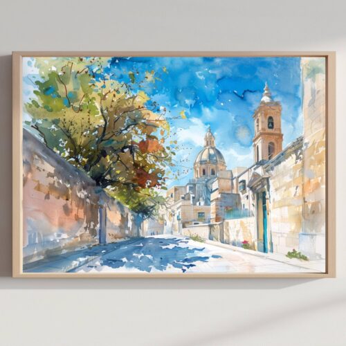 Mdina Malta Europe Watercolor Print: Travel Art Poster