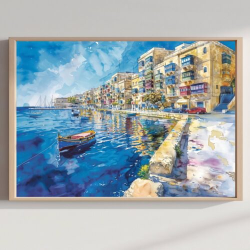 Sliema Malta Europe Watercolor Print: Travel Art Poster