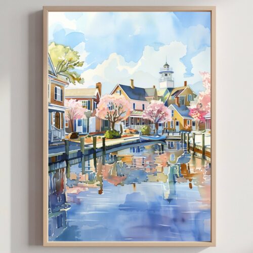 Falmouth Cape Cod Massachusetts Watercolor Print: USA Travel Art Poster