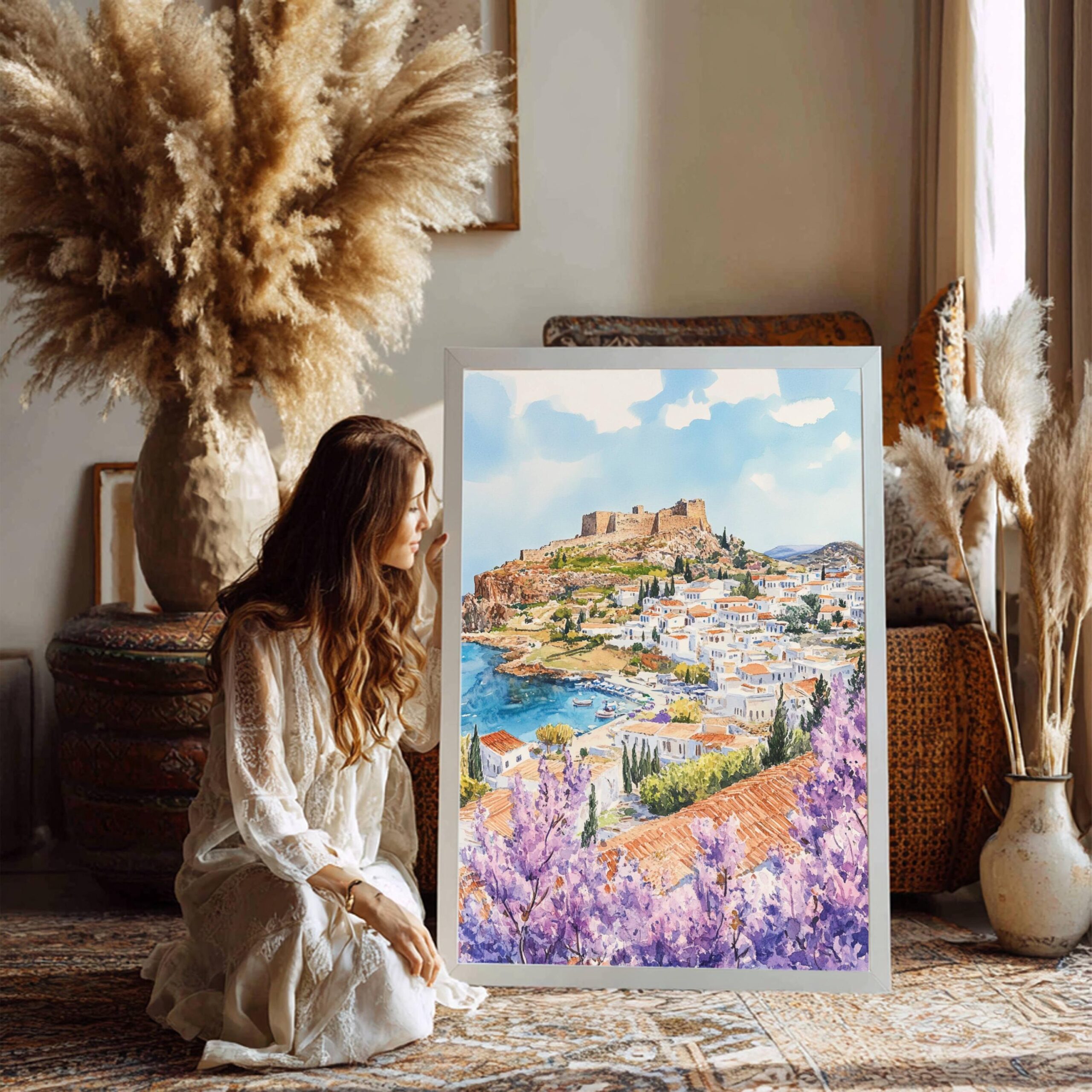 Lindos Rhodes Greece Europe Watercolor: Travel Poster - Image 2