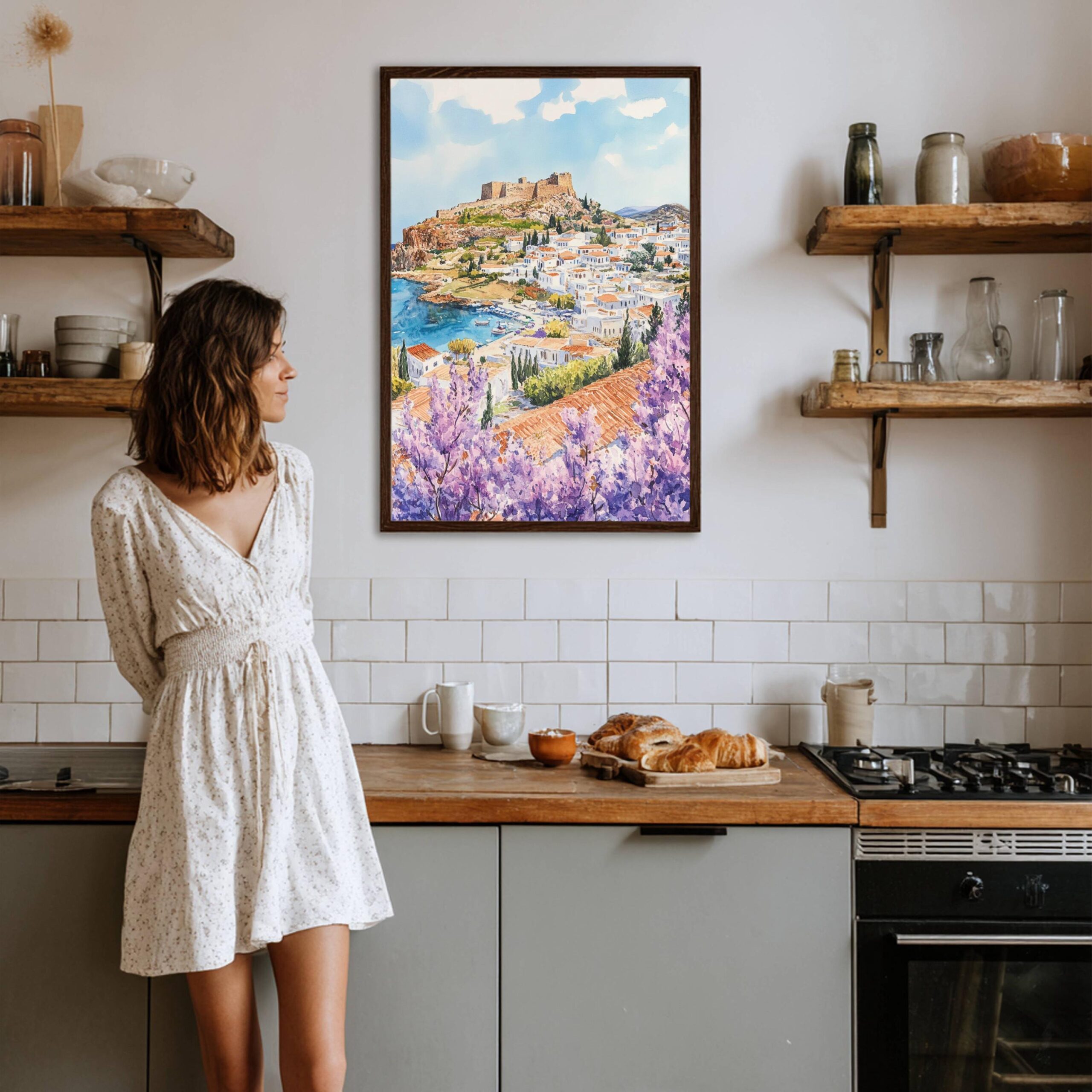 Lindos Rhodes Greece Europe Watercolor: Travel Poster - Image 3
