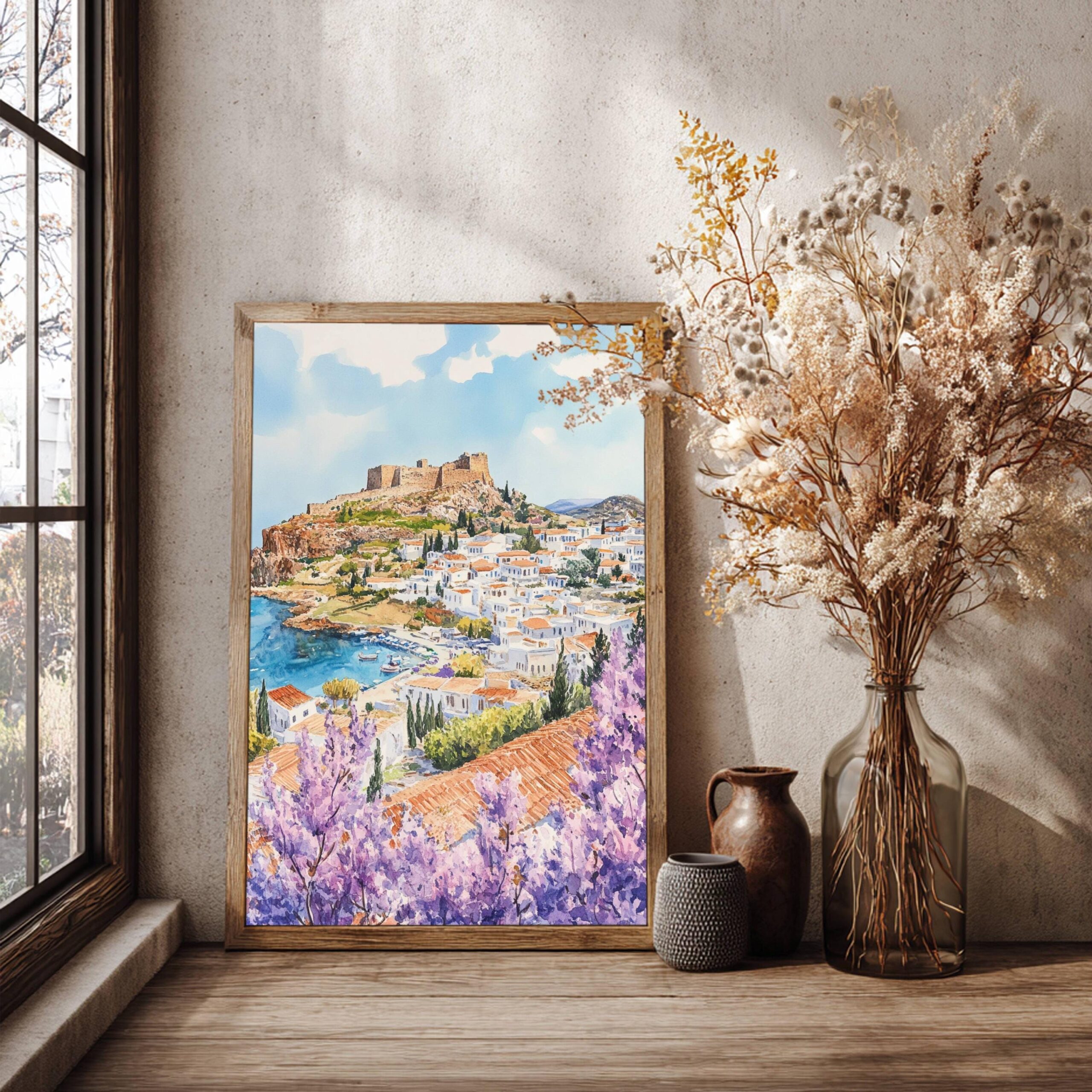 Lindos Rhodes Greece Europe Watercolor: Travel Poster - Image 8