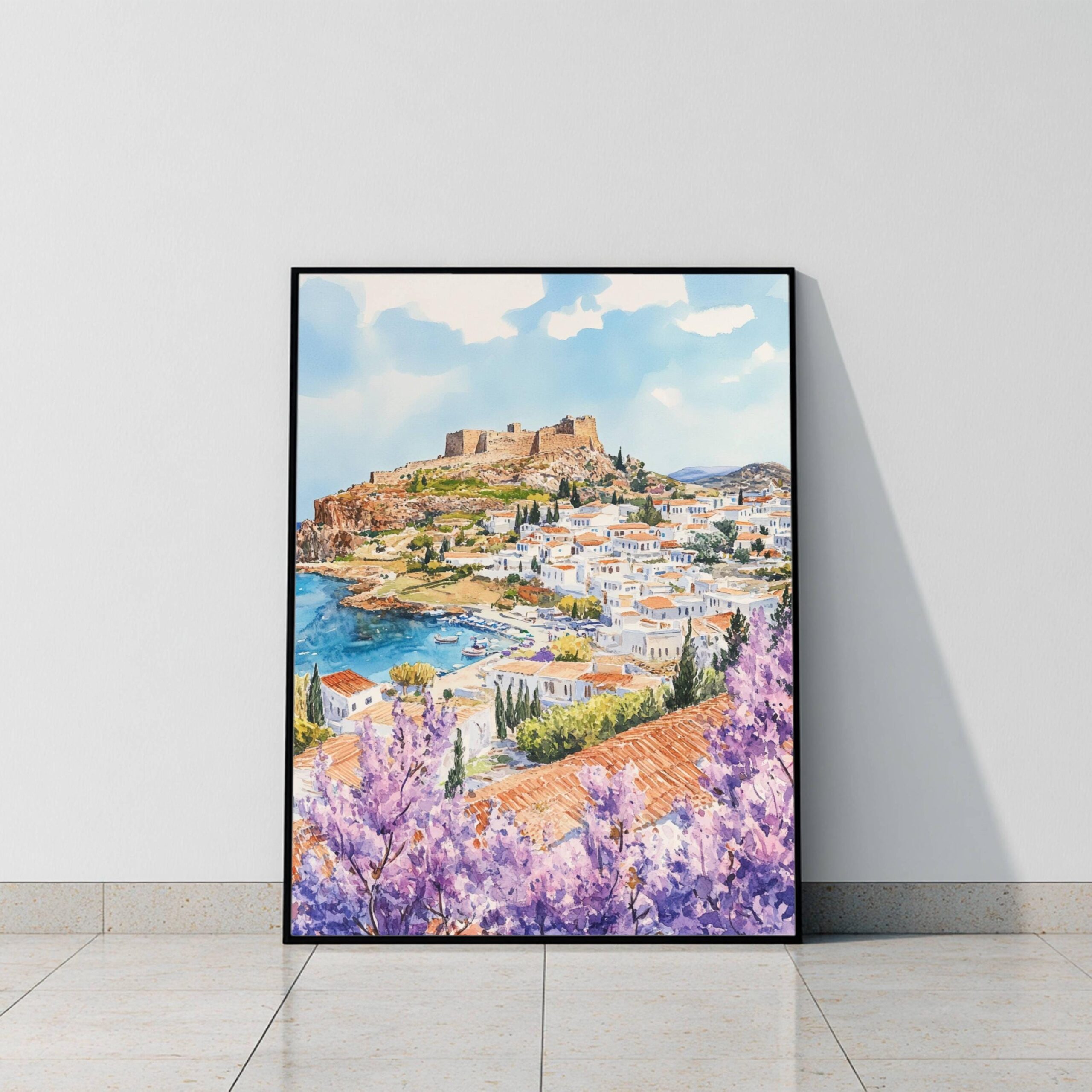 Lindos Rhodes Greece Europe Watercolor: Travel Poster - Image 9