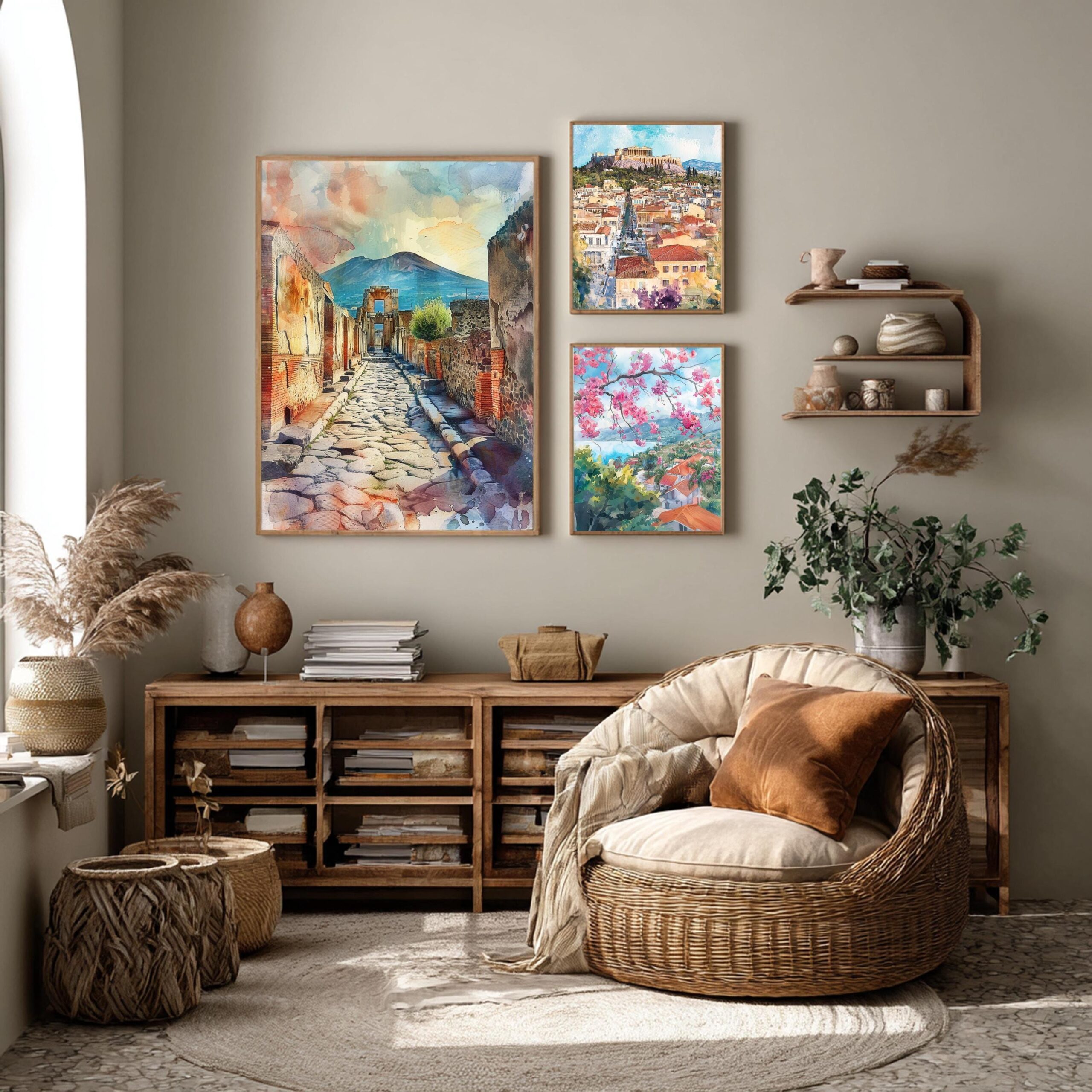 Pompeii Italy Europe Watercolor: Travel Art Print - Image 2