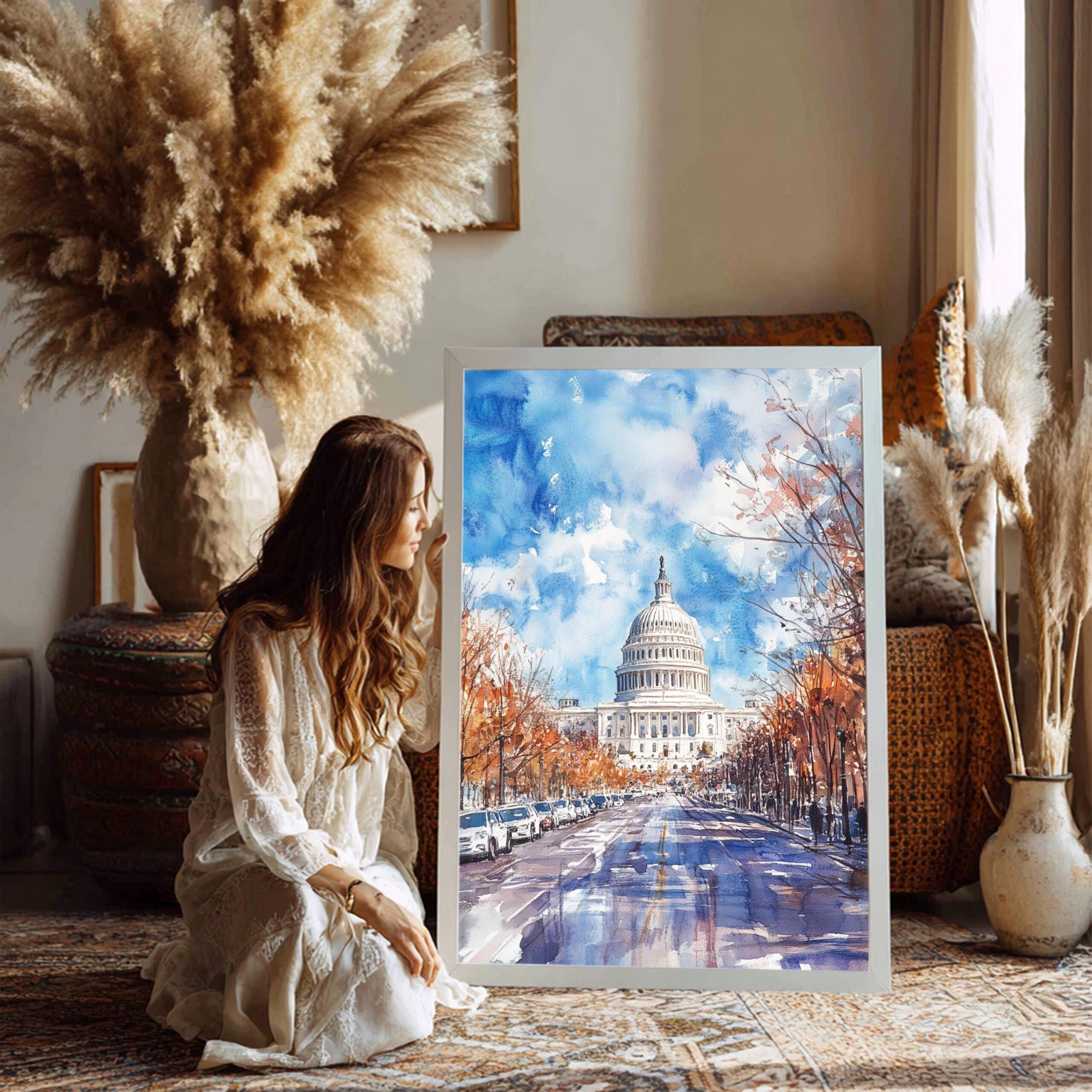 US Capitol Washington DC Watercolor: Travel Art Poster - Image 3