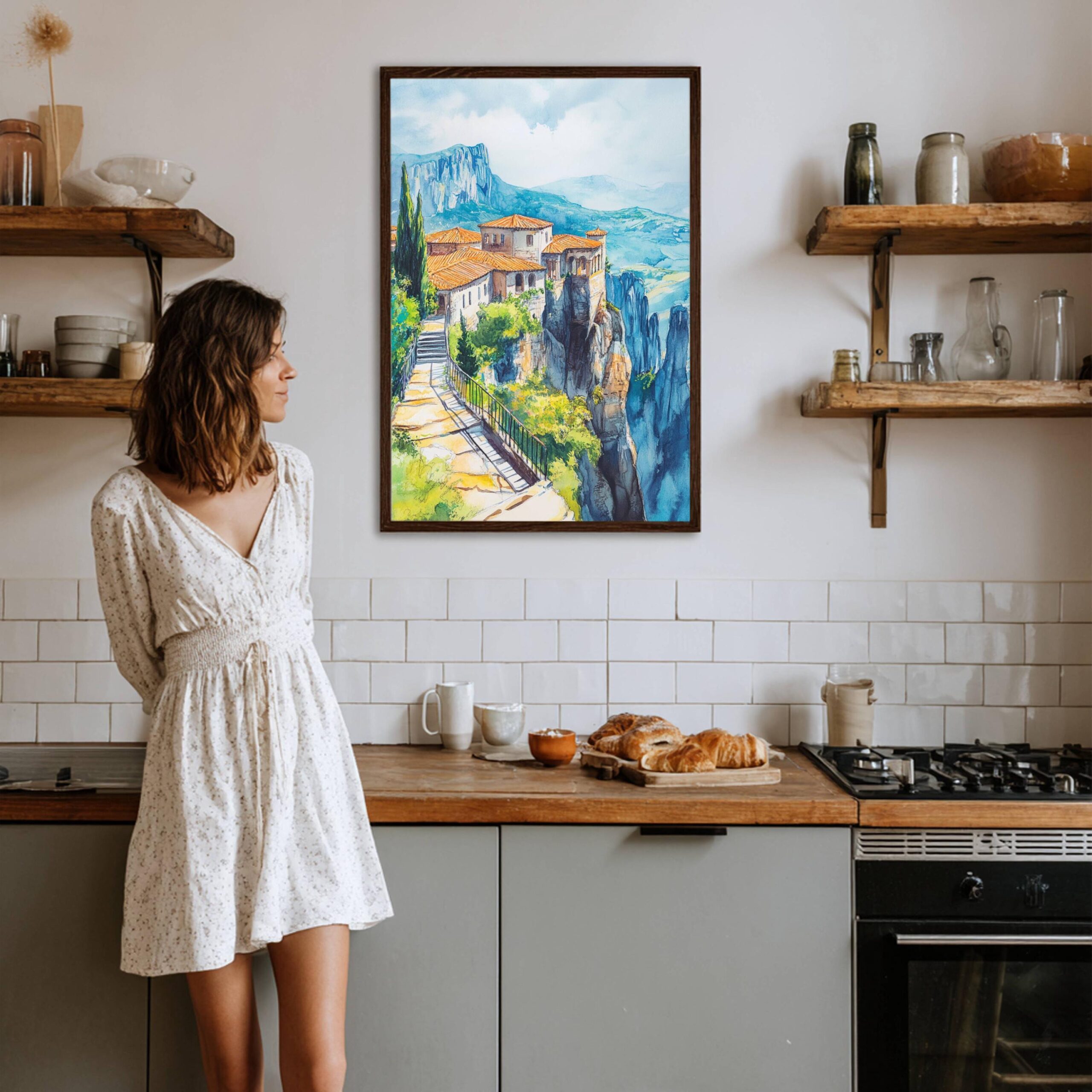 Meteora Monastery Greece Watercolor: Travel Art Poster - Image 4