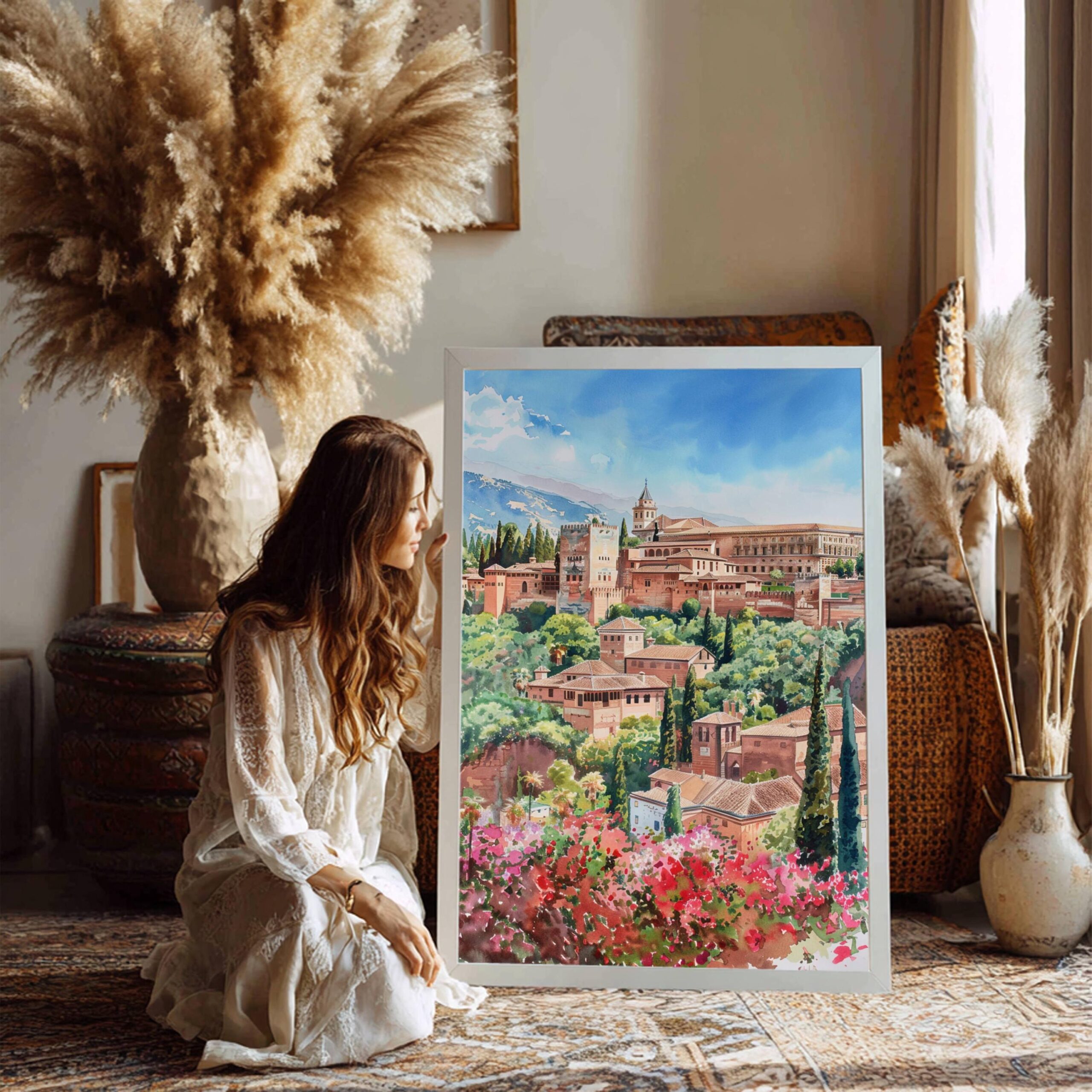 Alhambra Palace Granada Spain Watercolor: Spanish Travel Art Poster - Image 2