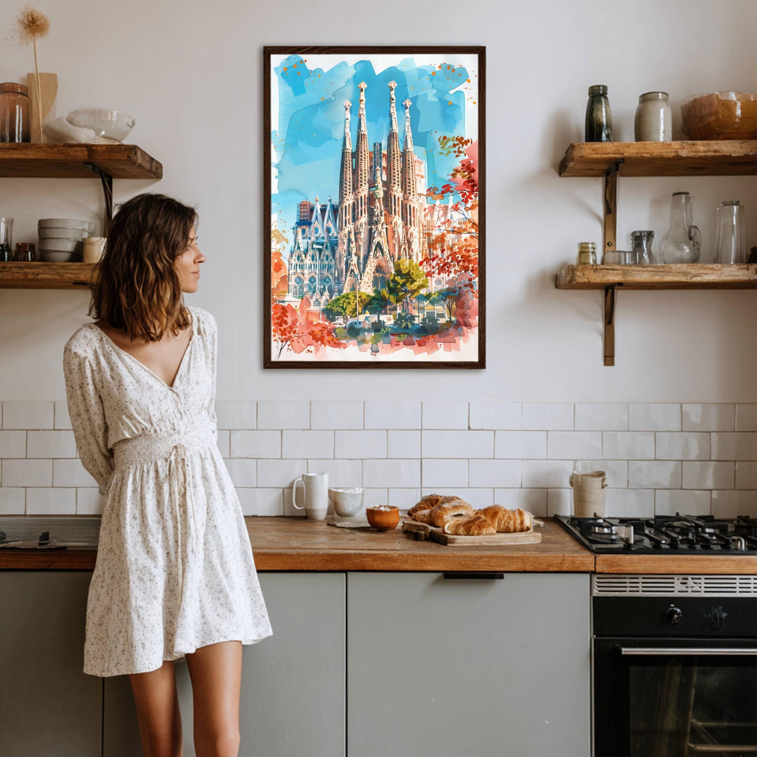 Basilica Sagrada Familia Barcelona Spain Watercolor: Spanish Travel Art Poster - Image 5