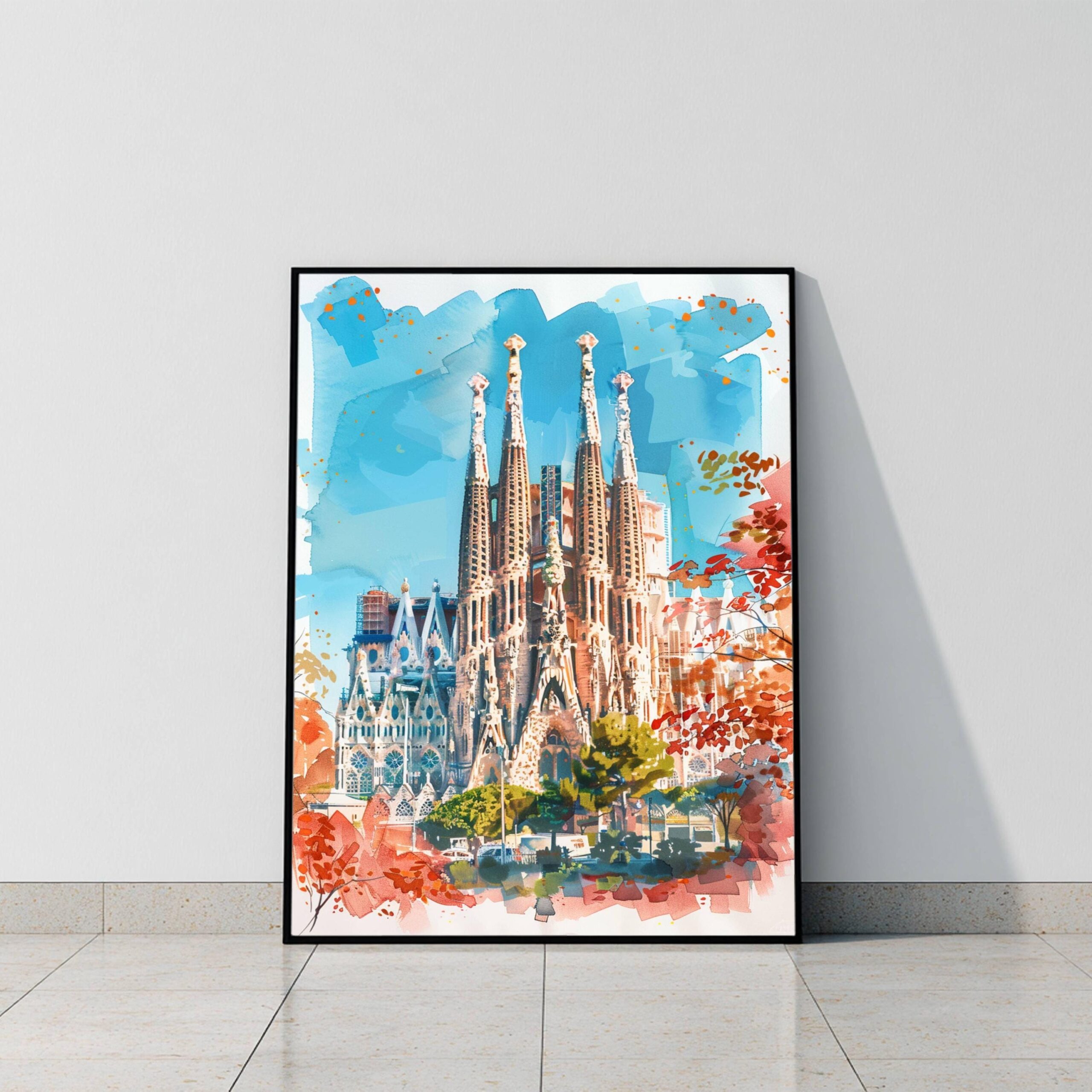 Basilica Sagrada Familia Barcelona Spain Watercolor: Spanish Travel Art Poster - Image 9